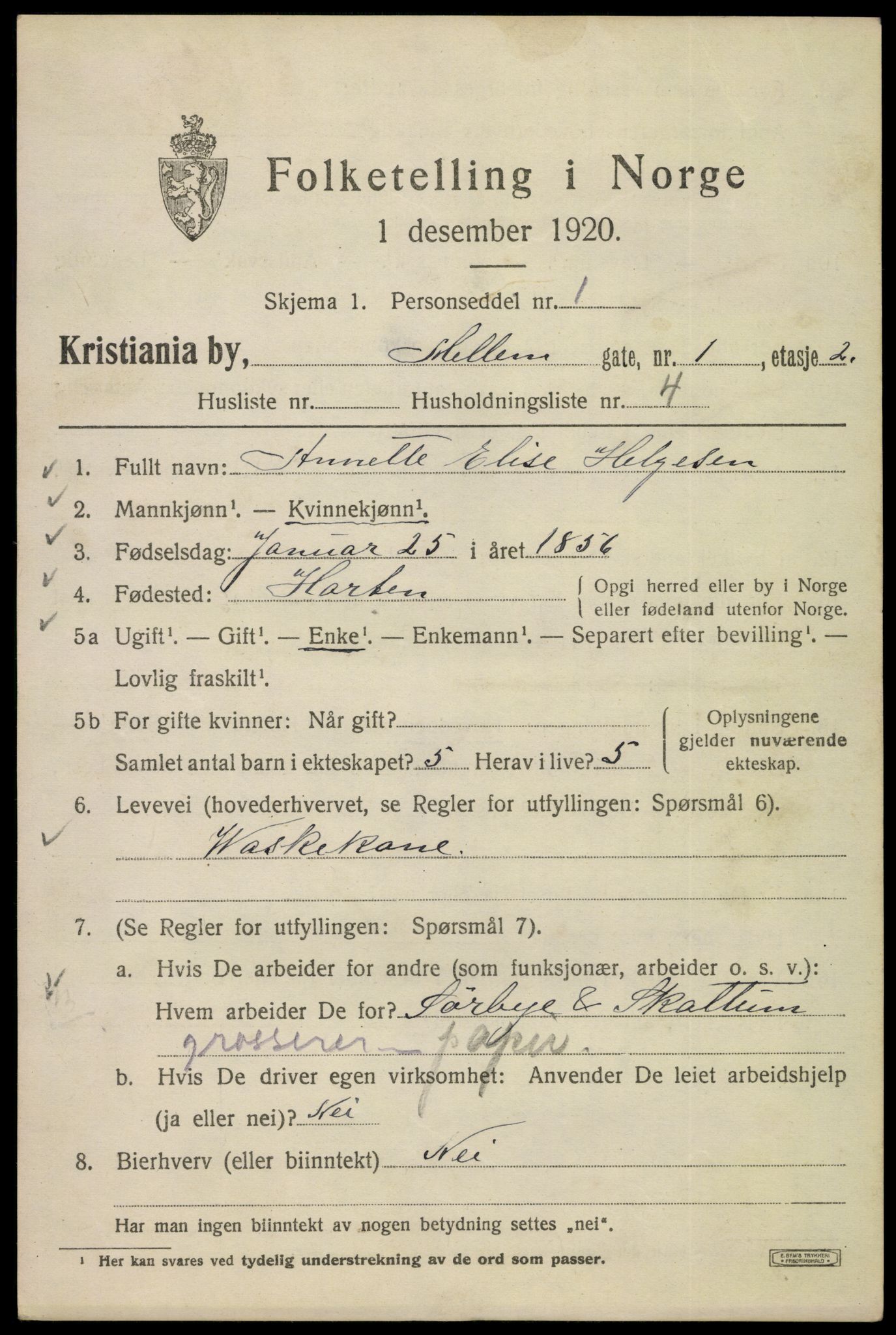 SAO, 1920 census for Kristiania, 1920, p. 394023