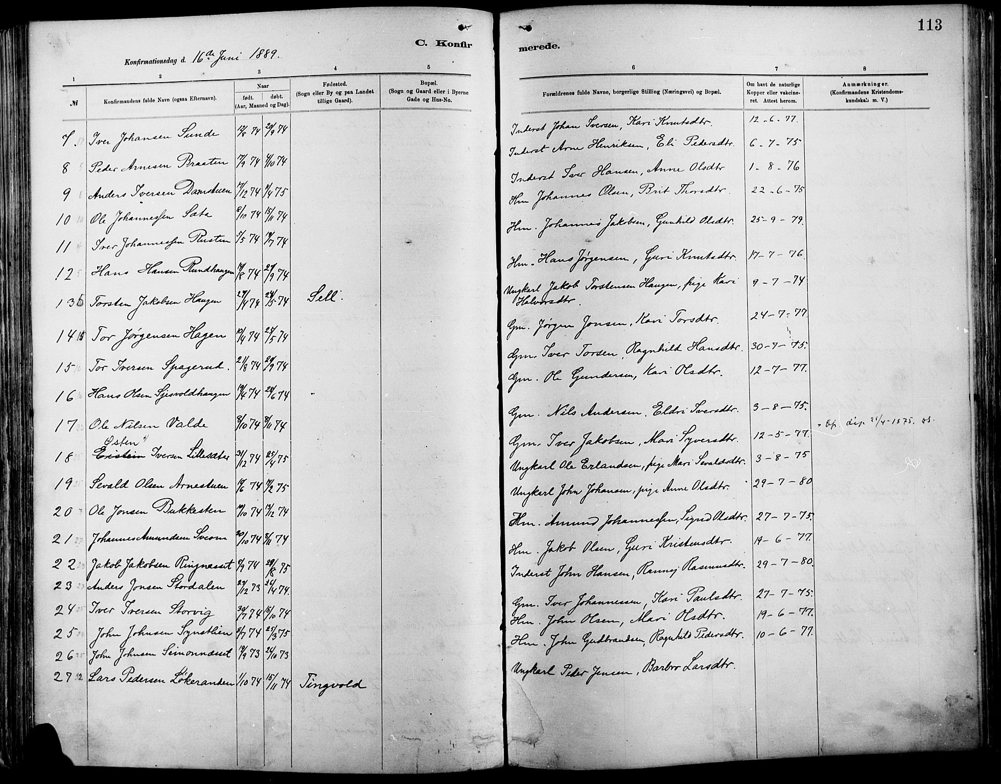 Vågå prestekontor, SAH/PREST-076/H/Ha/Haa/L0009: Parish register (official) no. 9, 1886-1904, p. 113