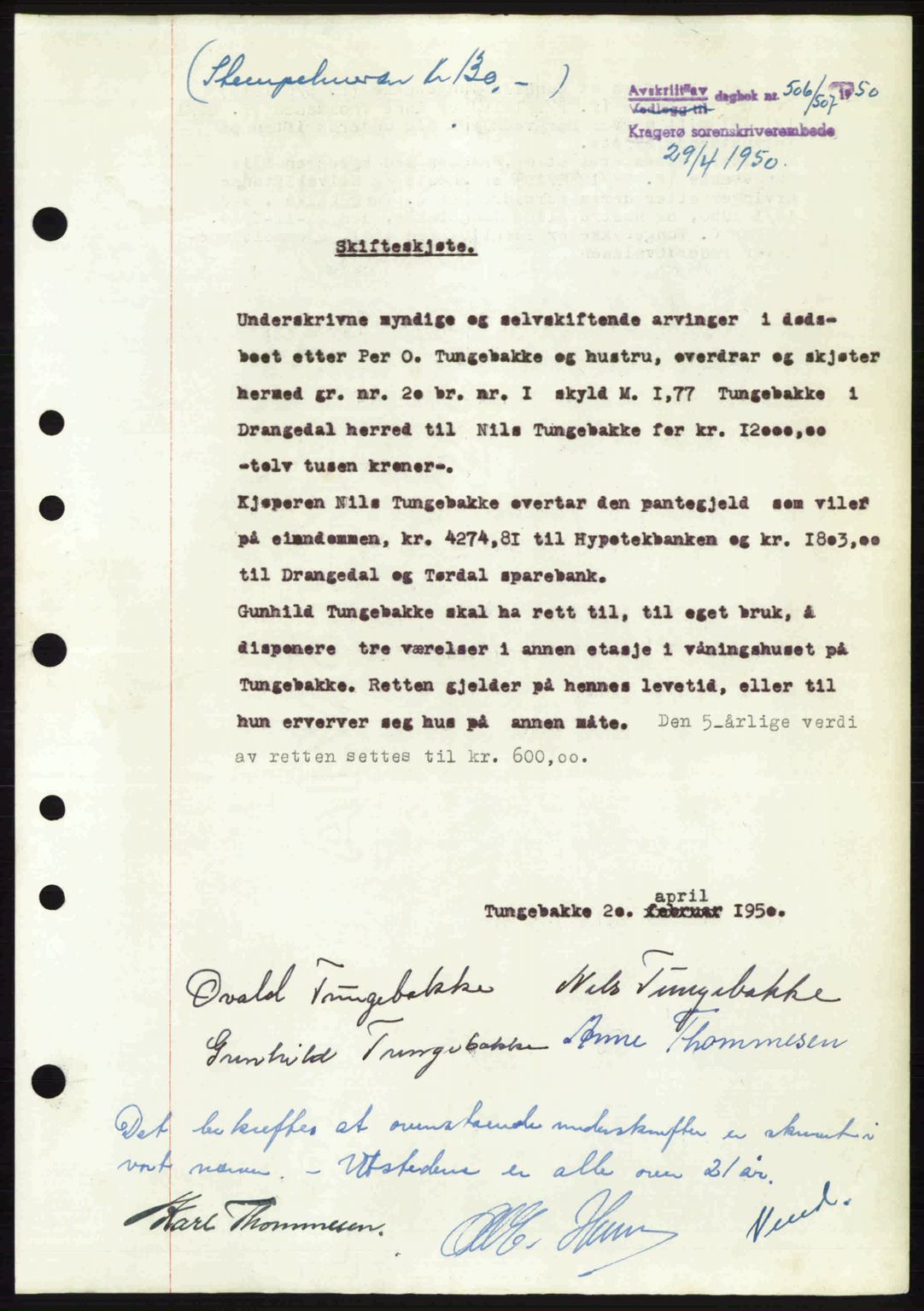 Kragerø sorenskriveri, AV/SAKO-A-65/G/Ga/Gac/L0003: Mortgage book no. A-3, 1949-1950, Diary no: : 506/1950