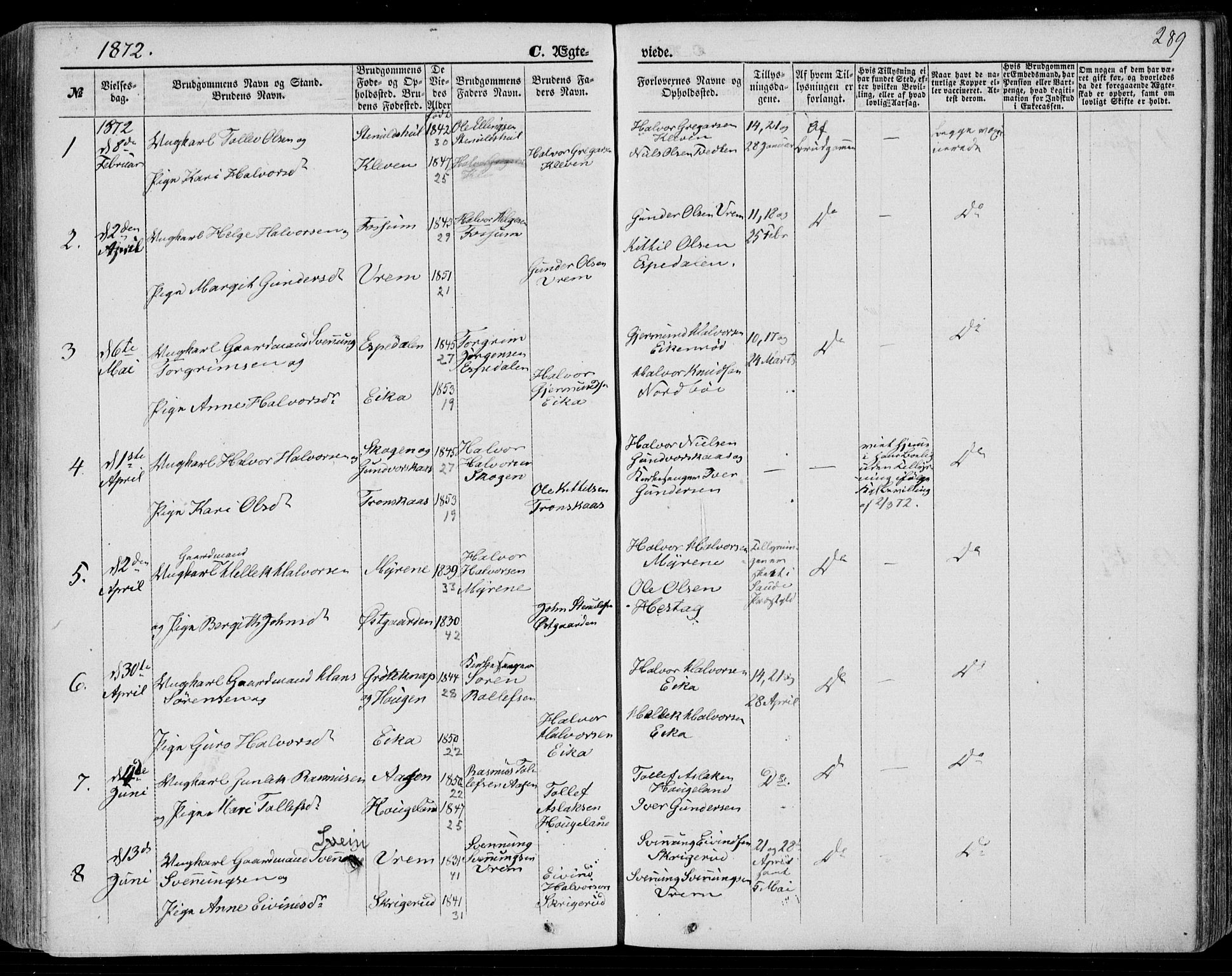 Bø kirkebøker, SAKO/A-257/F/Fa/L0009: Parish register (official) no. 9, 1862-1879, p. 289