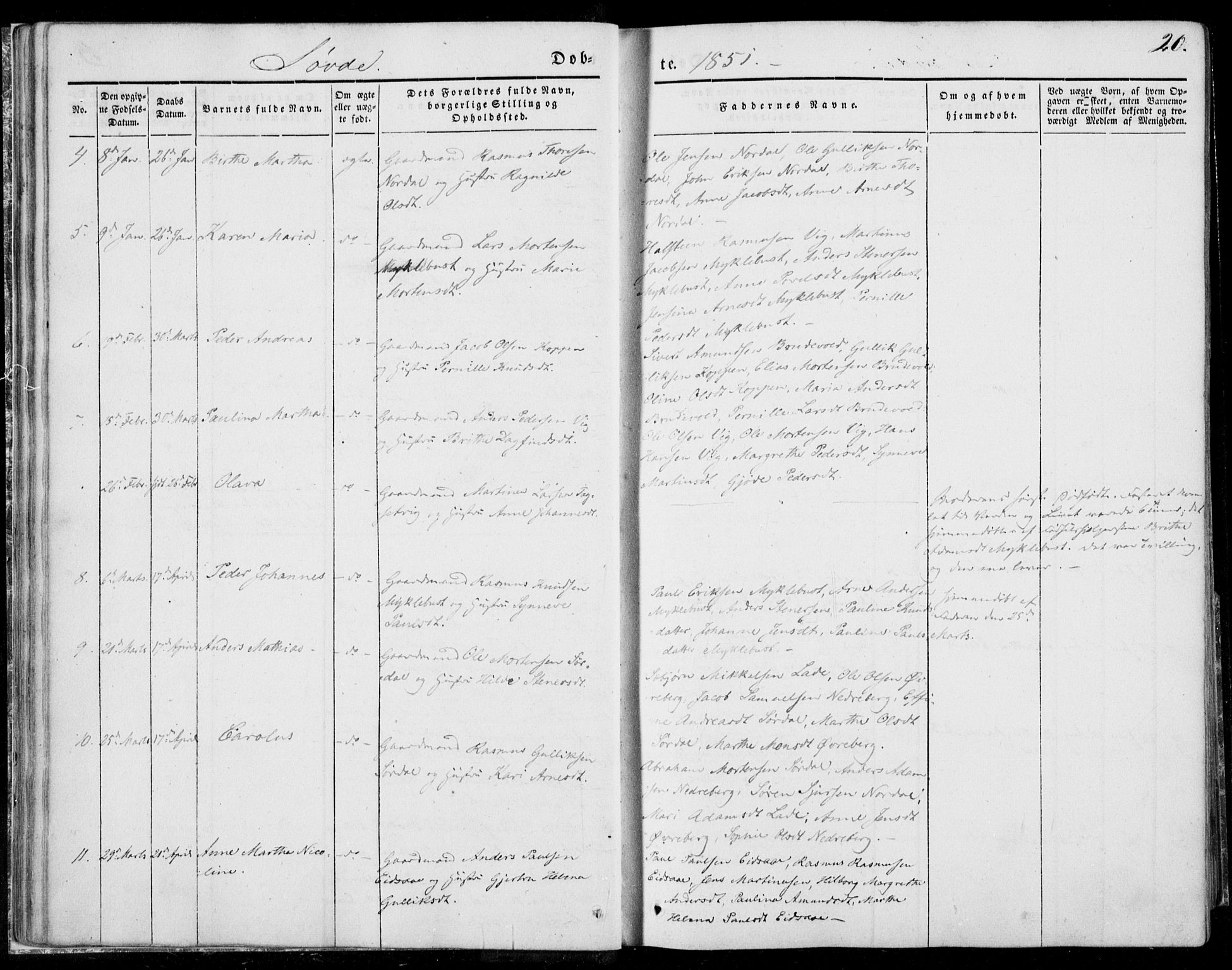 Ministerialprotokoller, klokkerbøker og fødselsregistre - Møre og Romsdal, SAT/A-1454/502/L0023: Parish register (official) no. 502A01, 1844-1873, p. 20