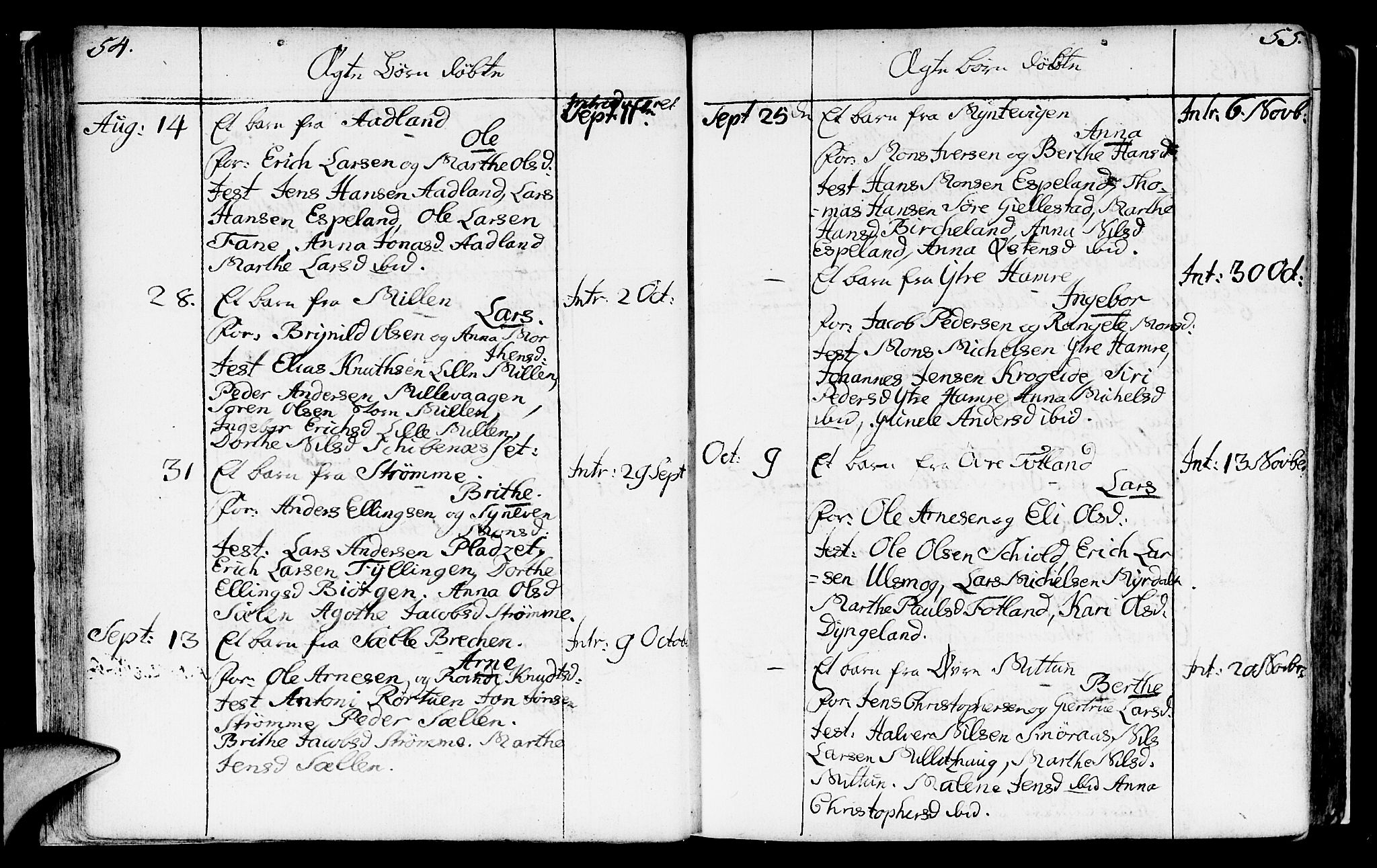 Fana Sokneprestembete, AV/SAB-A-75101/H/Haa/Haaa/L0004: Parish register (official) no. A 4, 1757-1774, p. 54-55