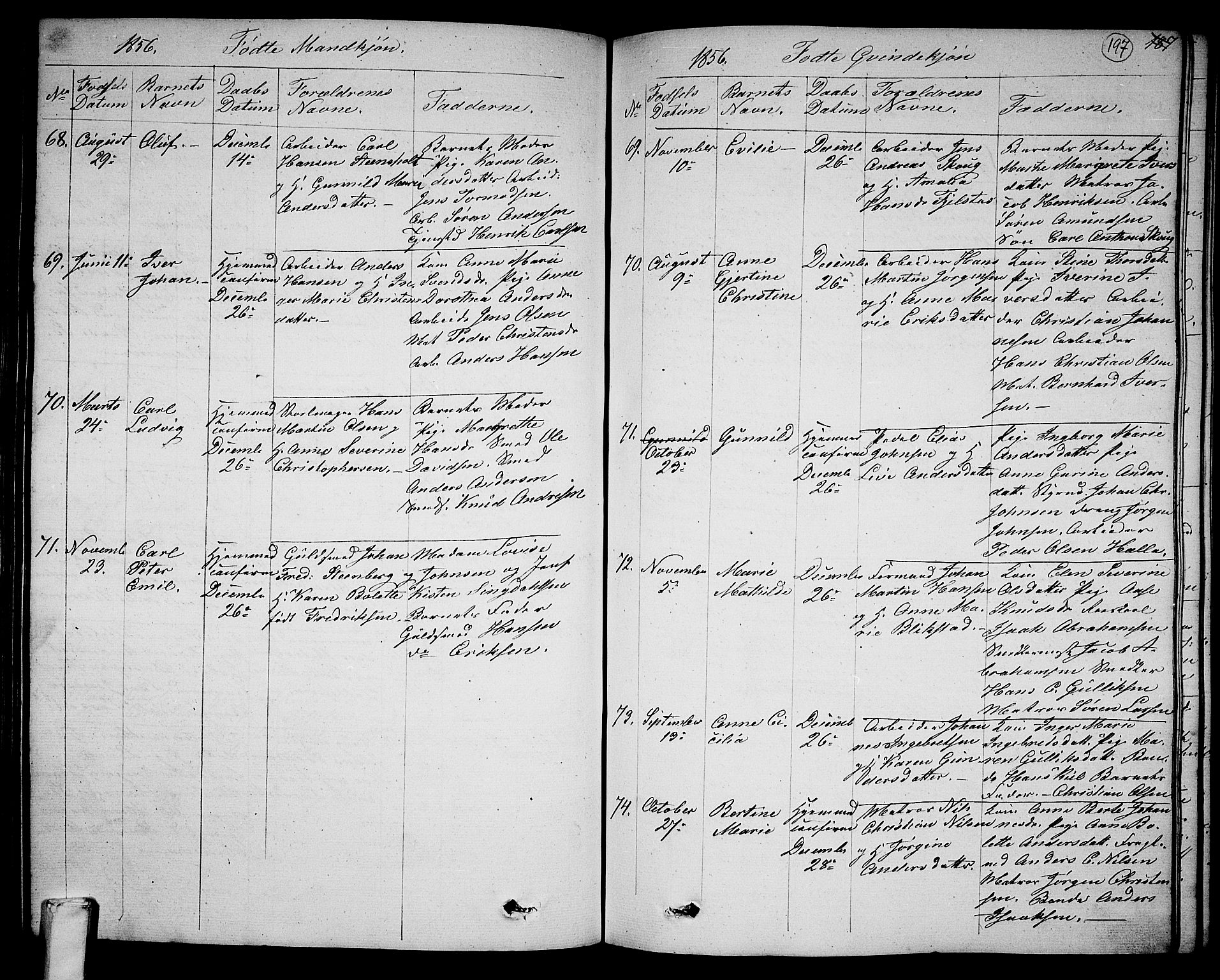 Larvik kirkebøker, AV/SAKO-A-352/G/Ga/L0003a: Parish register (copy) no. I 3A, 1830-1870, p. 197