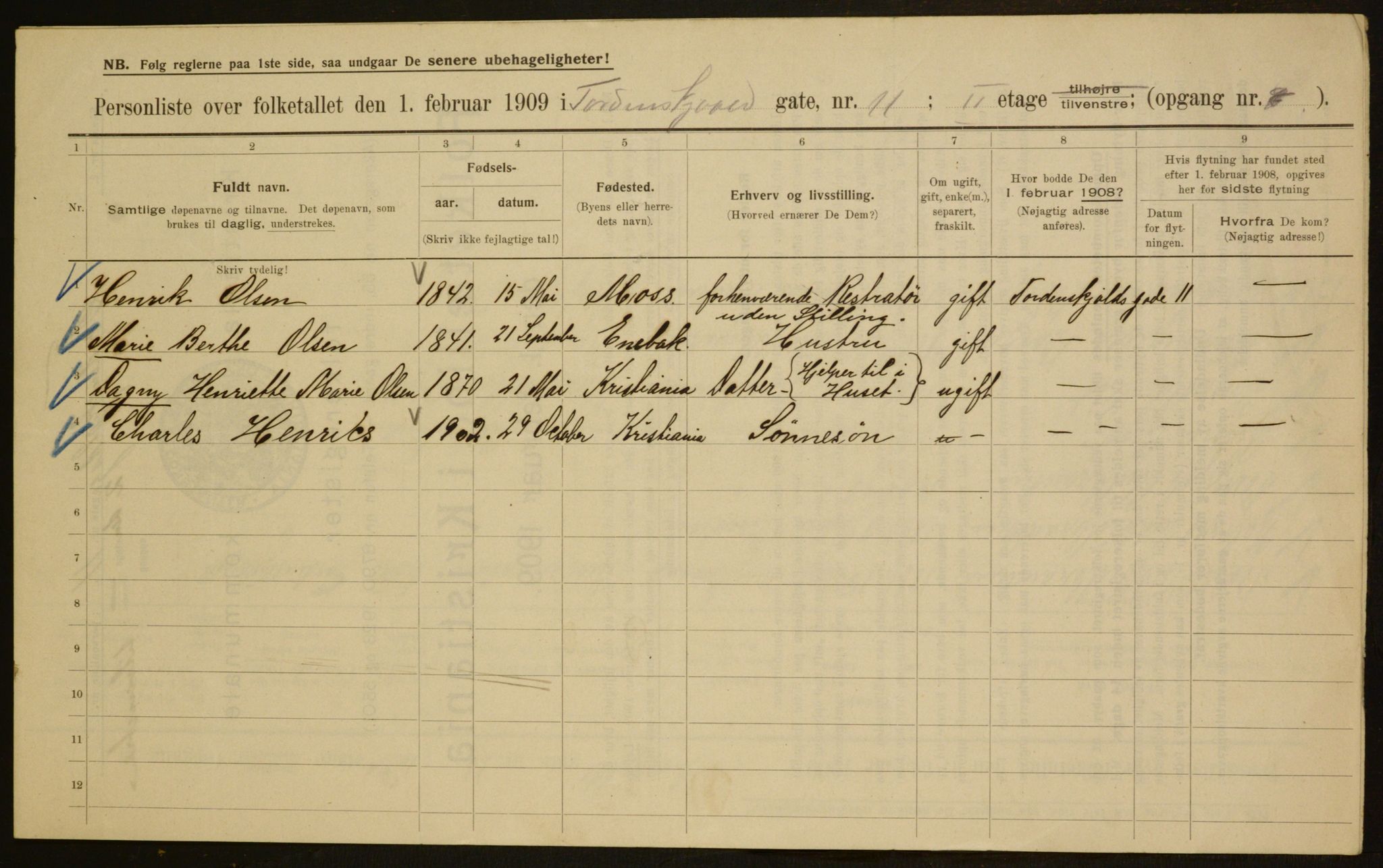 OBA, Municipal Census 1909 for Kristiania, 1909, p. 103207