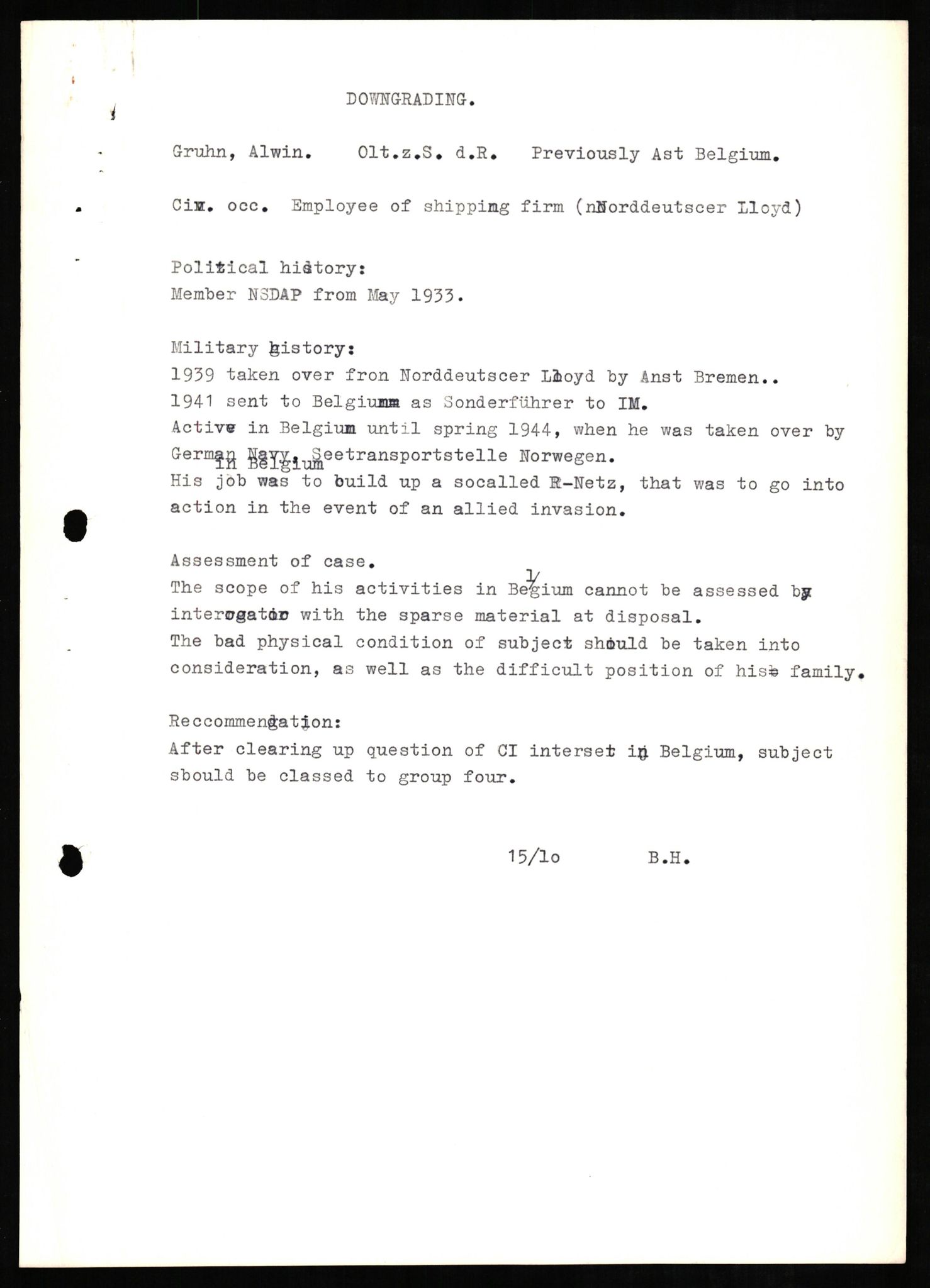 Forsvaret, Forsvarets overkommando II, RA/RAFA-3915/D/Db/L0010: CI Questionaires. Tyske okkupasjonsstyrker i Norge. Tyskere., 1945-1946, p. 411