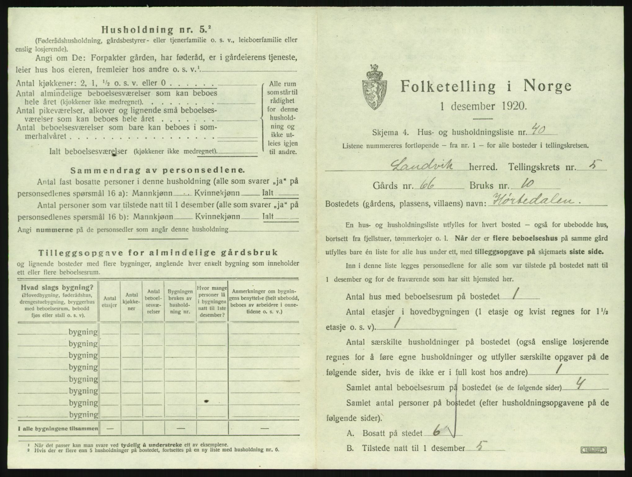 SAK, 1920 census for Landvik, 1920, p. 830