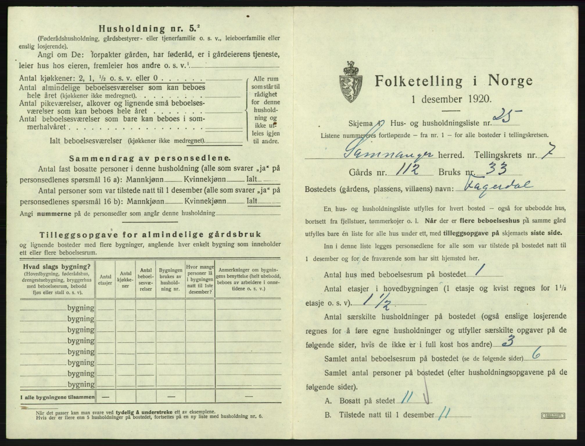 SAB, 1920 census for Samnanger, 1920, p. 450