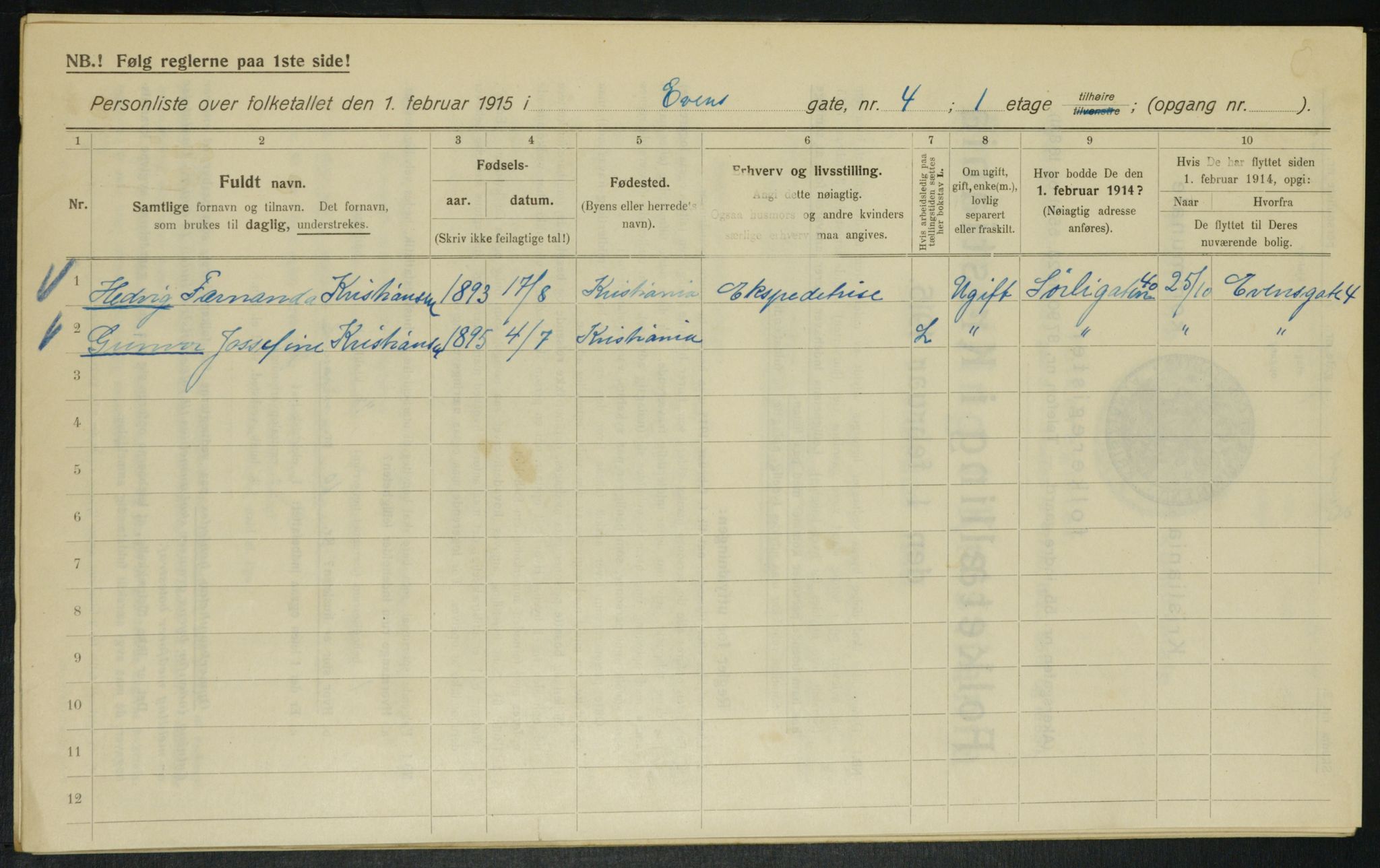 OBA, Municipal Census 1915 for Kristiania, 1915, p. 22460