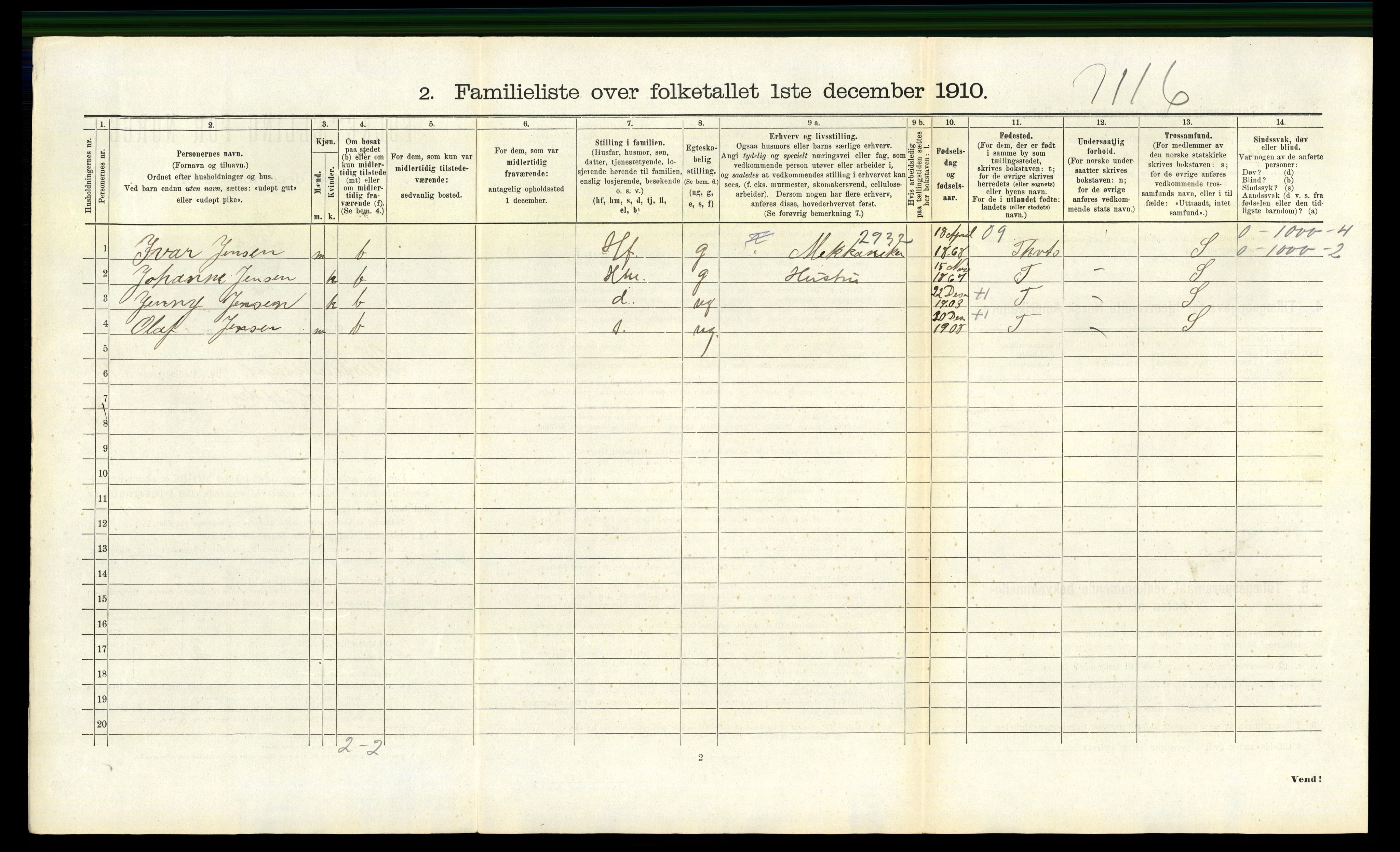 RA, 1910 census for Kristiansand, 1910, p. 4945