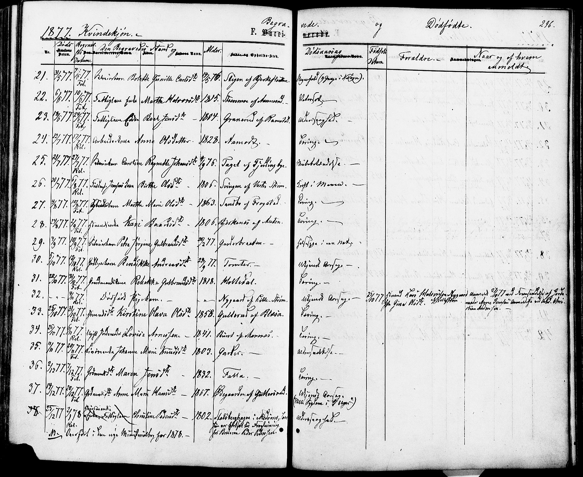 Fet prestekontor Kirkebøker, AV/SAO-A-10370a/F/Fa/L0013: Parish register (official) no. I 13, 1867-1877, p. 296