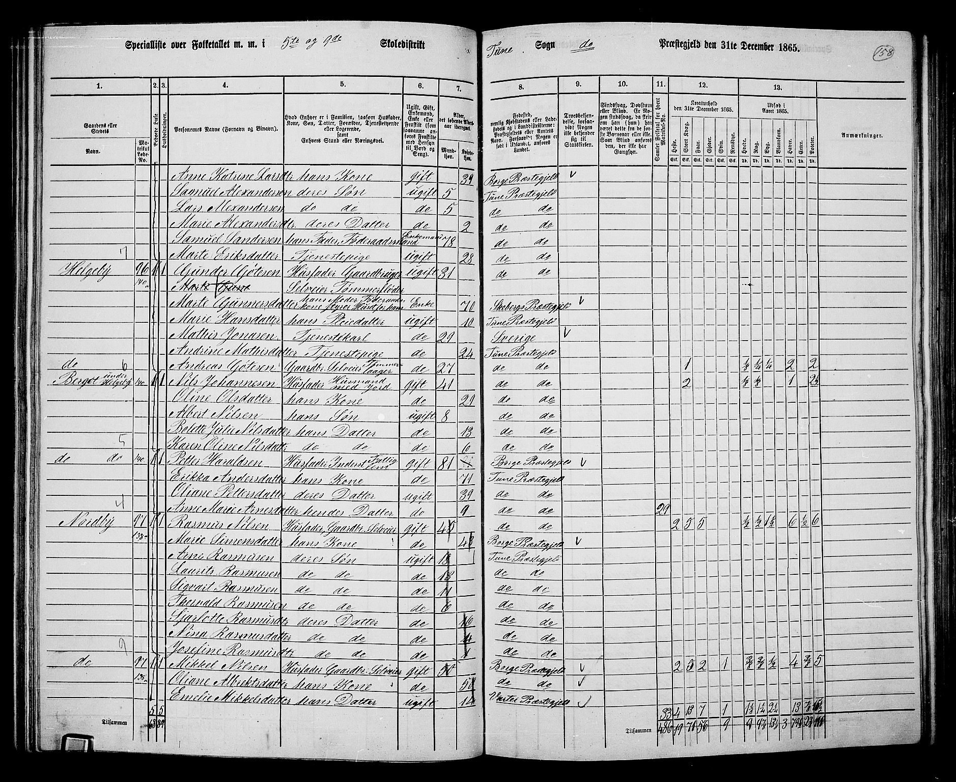 RA, 1865 census for Tune, 1865, p. 148