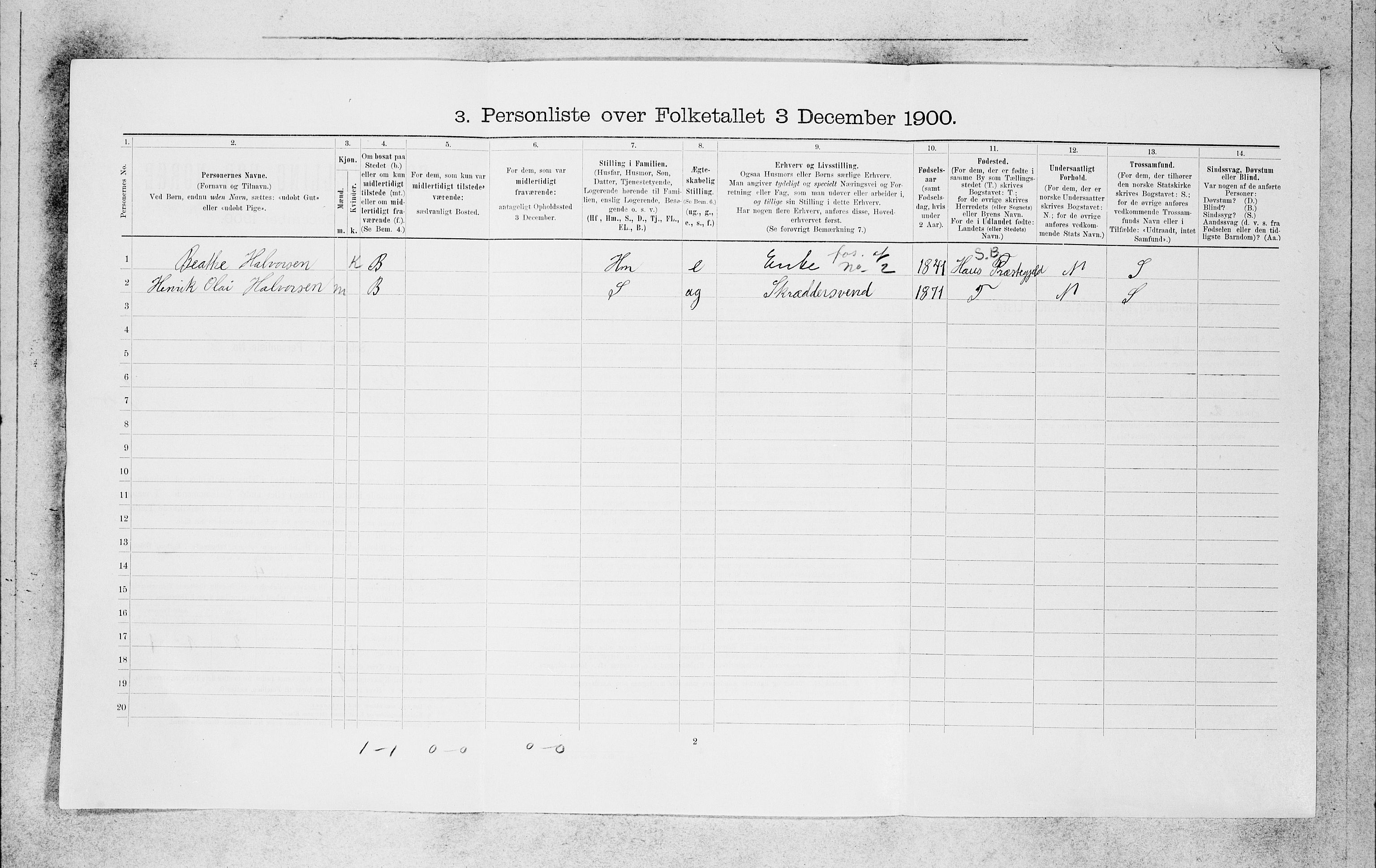 SAB, 1900 census for Bergen, 1900, p. 6644