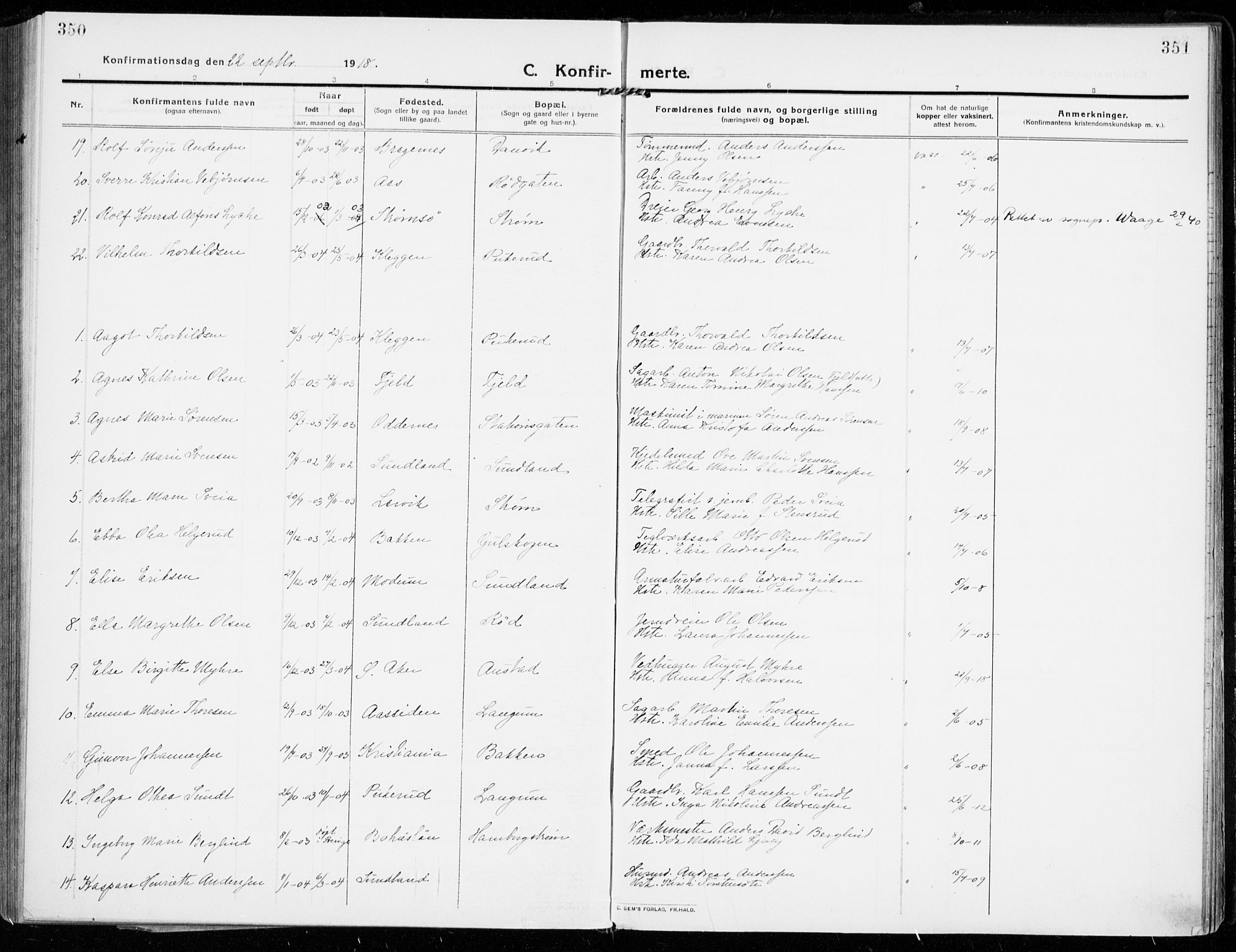 Strømsgodset kirkebøker, SAKO/A-324/F/Fa/L0002: Parish register (official) no. 2, 1910-1920, p. 350-351