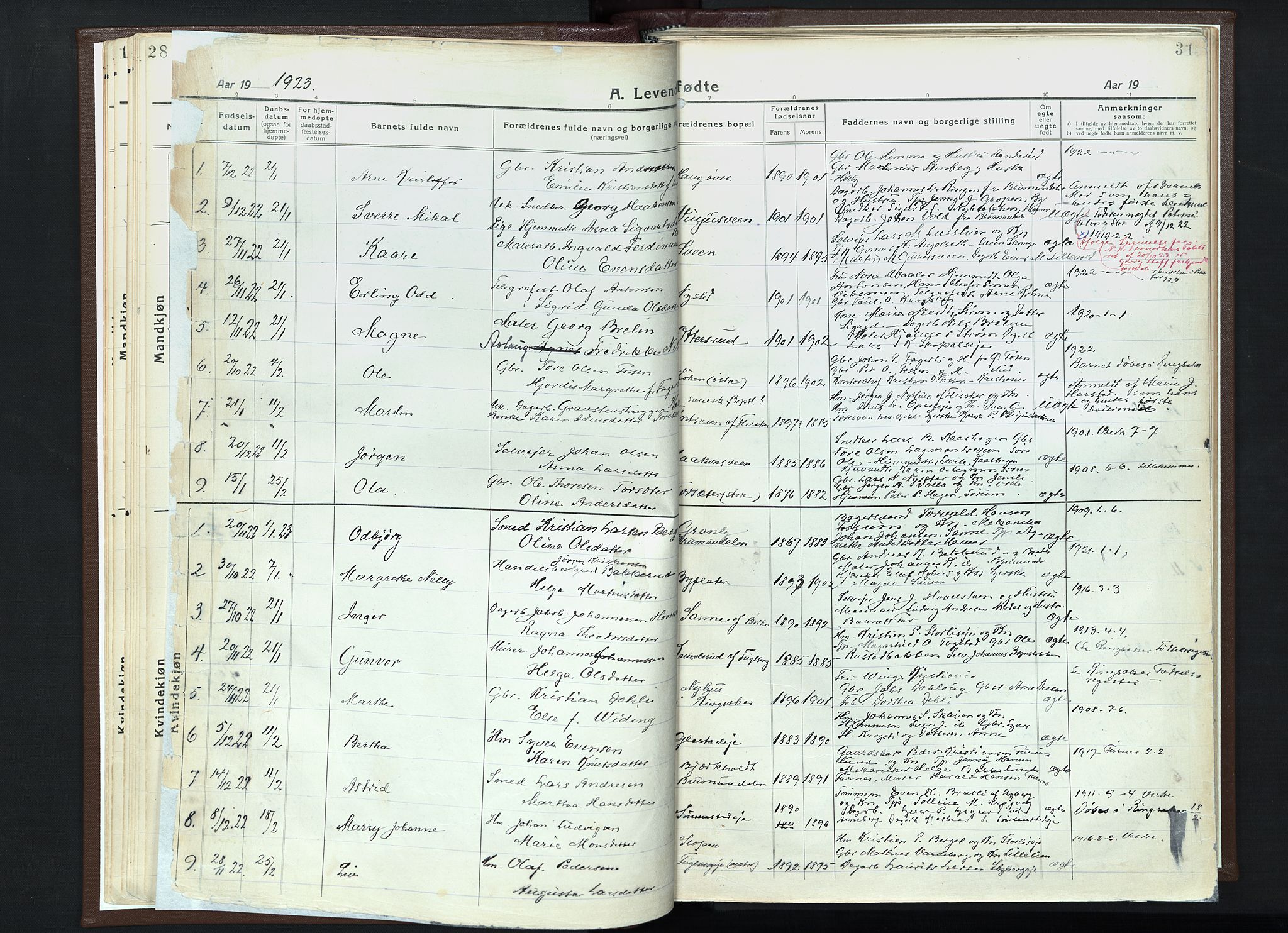 Veldre prestekontor, AV/SAH-PREST-018/K/Ka/L0001: Parish register (official) no. 1, 1921-1934, p. 30-31