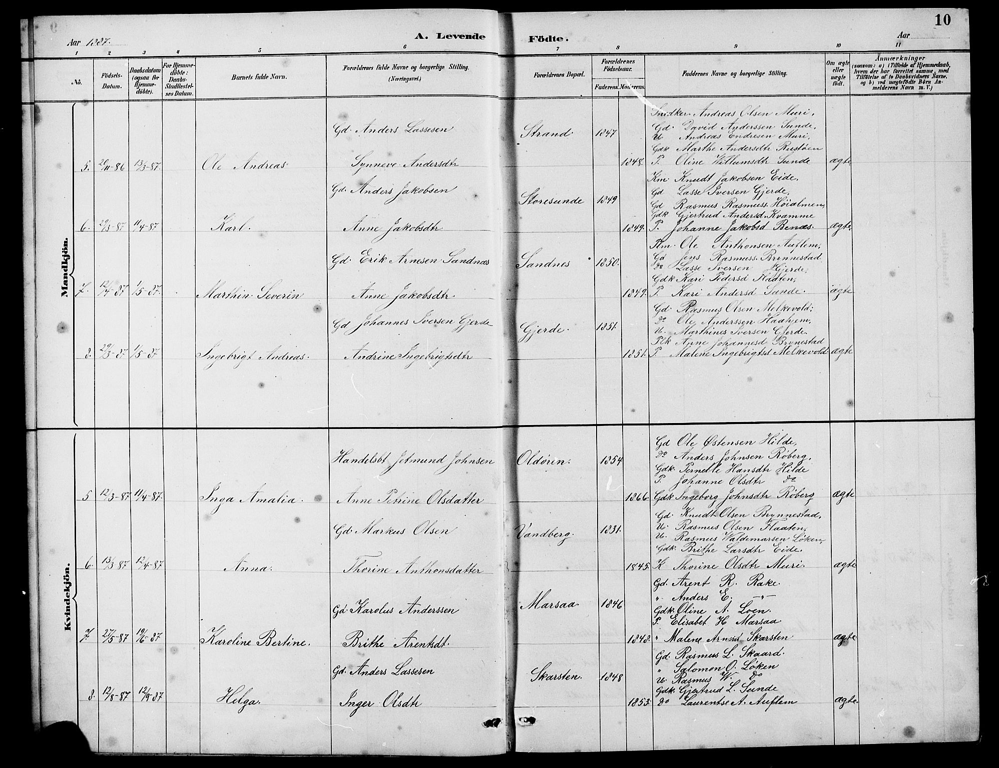 Innvik sokneprestembete, SAB/A-80501: Parish register (copy) no. B 3, 1886-1897, p. 10