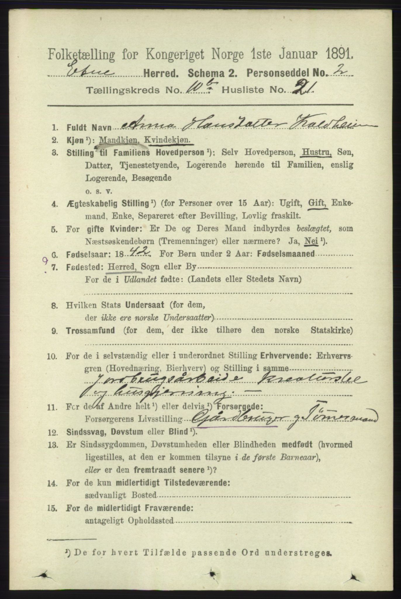 RA, 1891 census for 1211 Etne, 1891, p. 2079