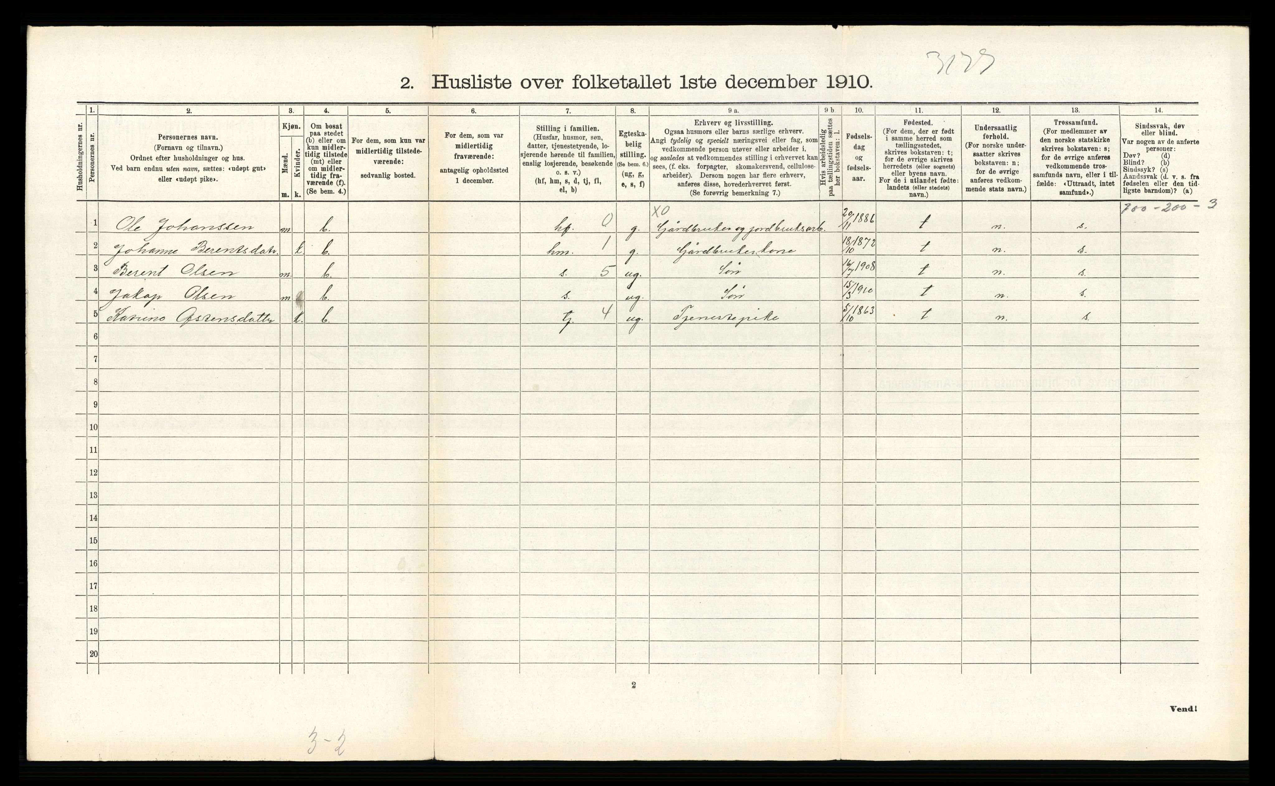 RA, 1910 census for Ytre Holmedal, 1910, p. 1187