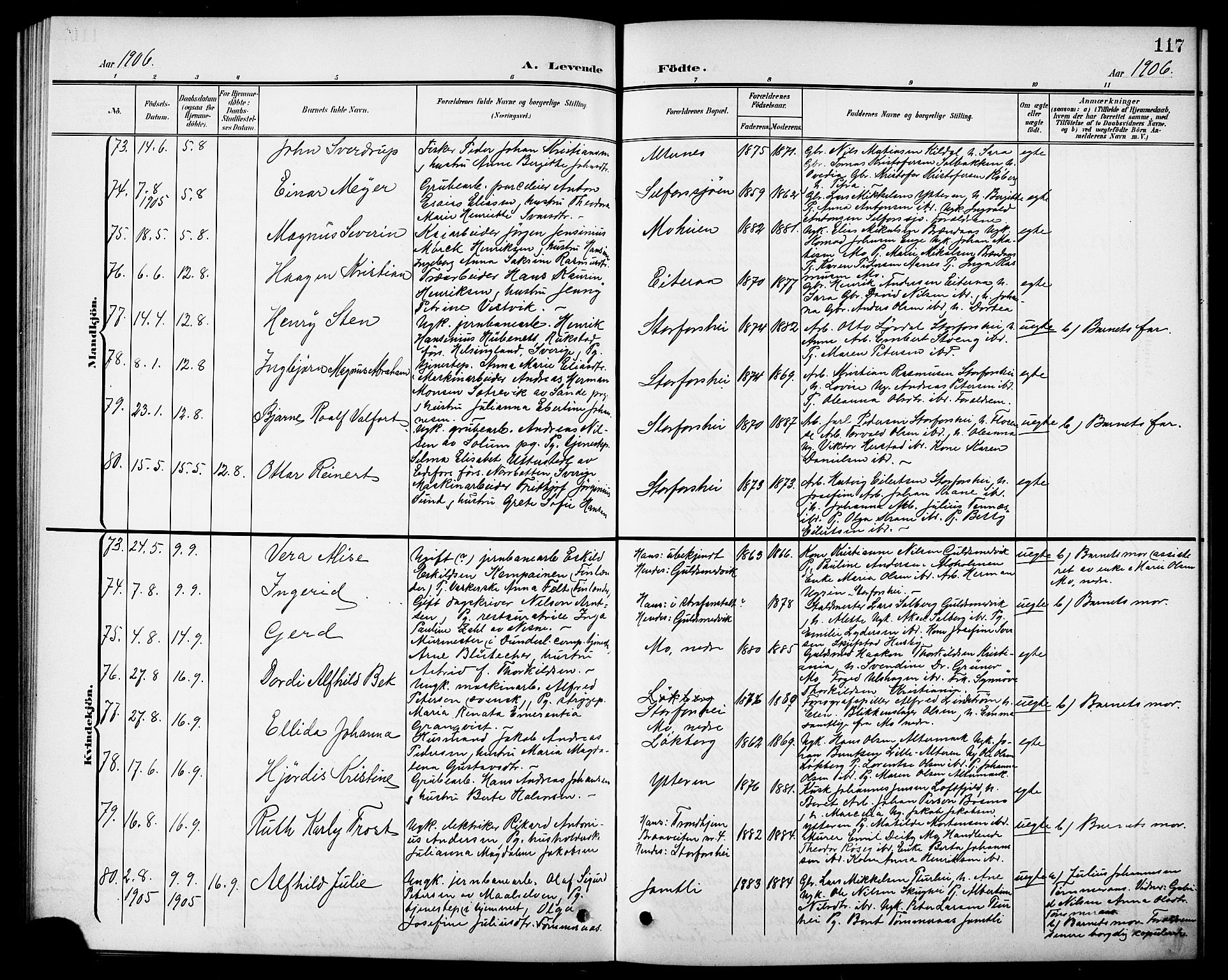 Ministerialprotokoller, klokkerbøker og fødselsregistre - Nordland, AV/SAT-A-1459/827/L0422: Parish register (copy) no. 827C11, 1899-1912, p. 117