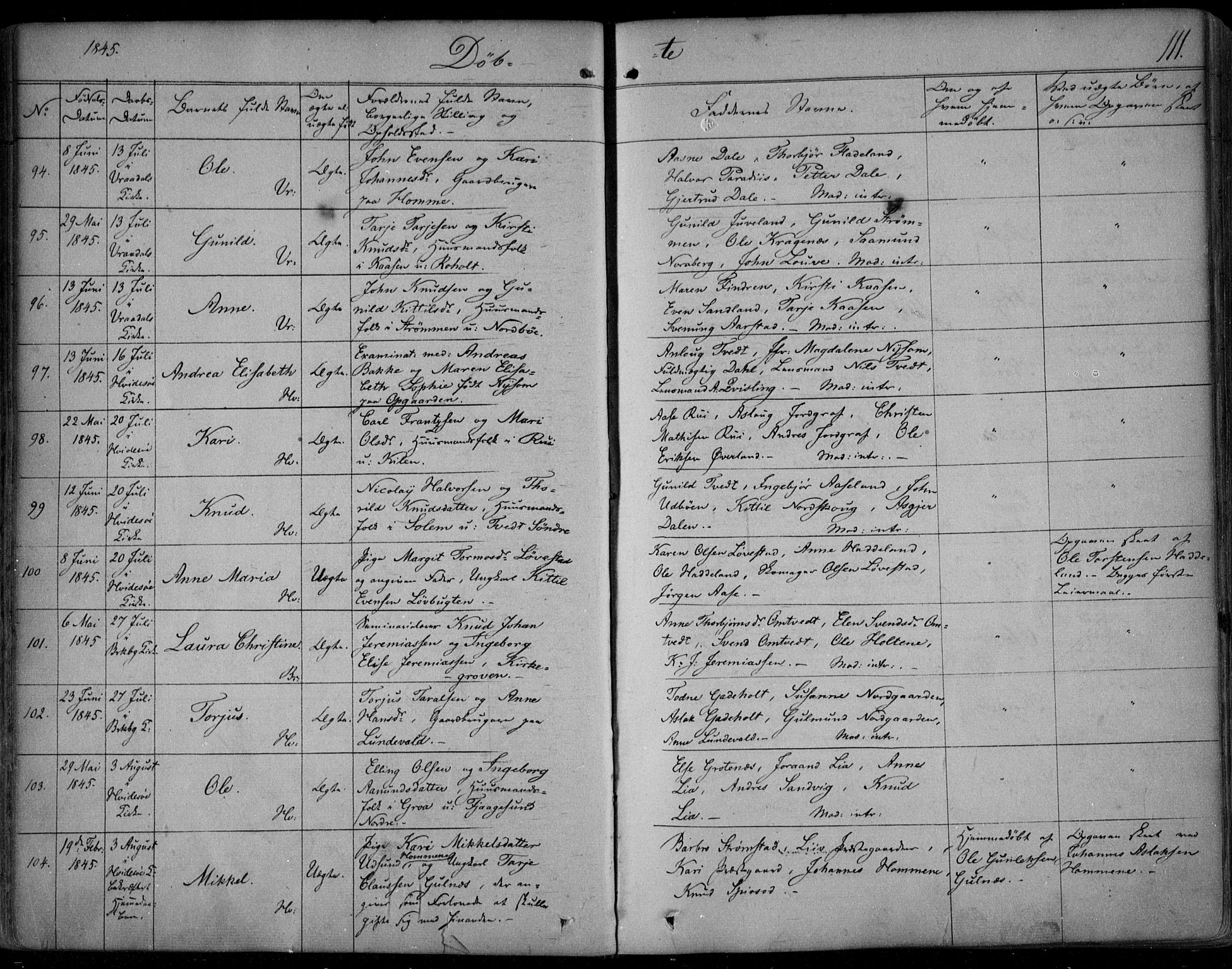 Kviteseid kirkebøker, SAKO/A-276/F/Fa/L0006: Parish register (official) no. I 6, 1836-1858, p. 111