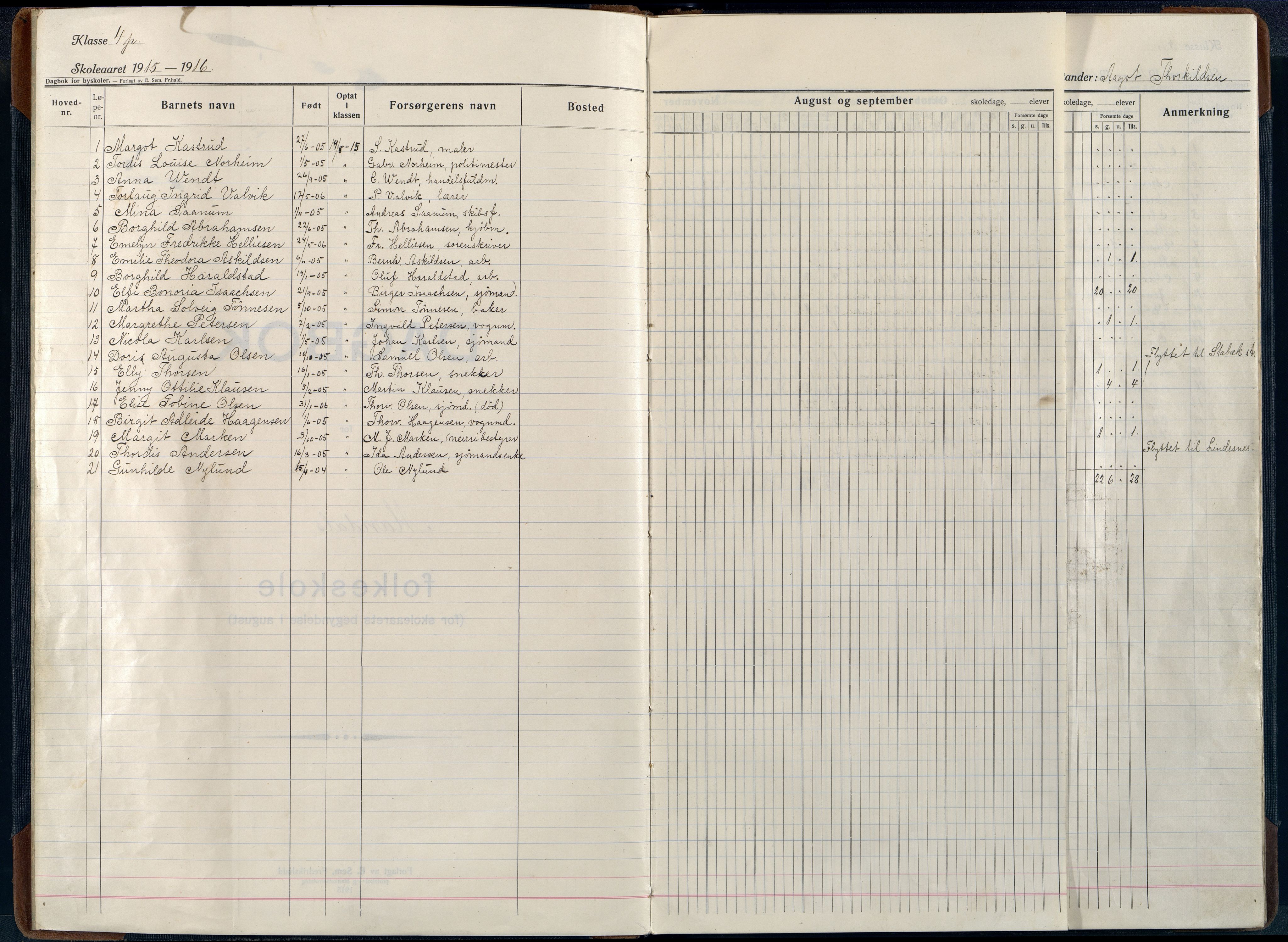 Mandal By - Mandal Allmueskole/Folkeskole/Skole, ARKSOR/1002MG551/I/L0045: Dagbok, 1915-1929