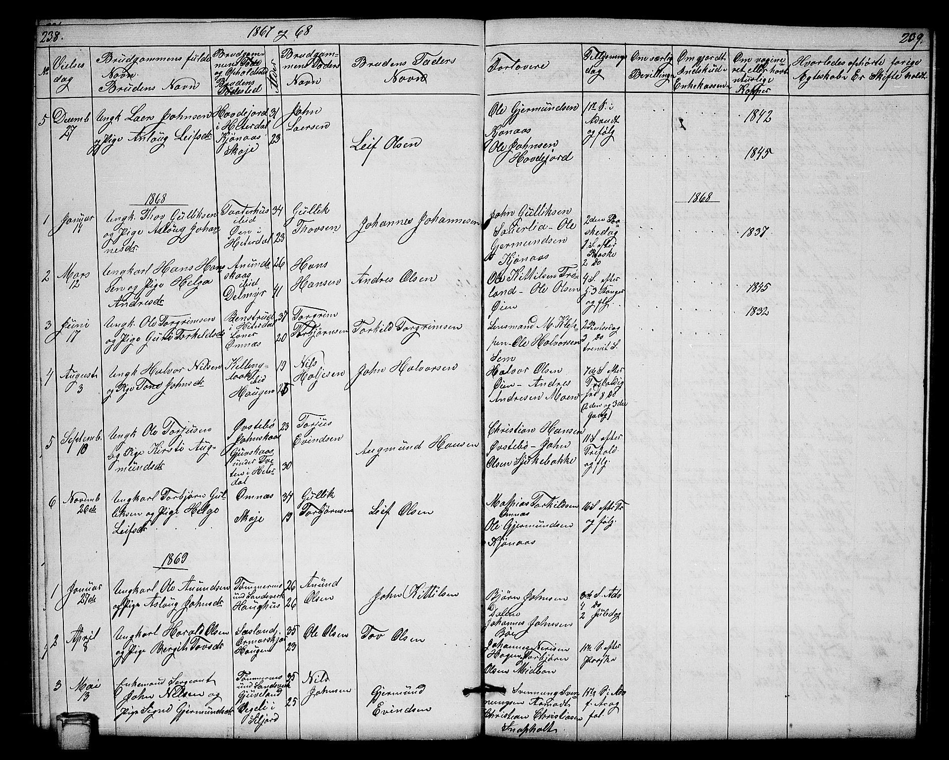 Hjartdal kirkebøker, SAKO/A-270/G/Gb/L0002: Parish register (copy) no. II 2, 1854-1884, p. 238-239