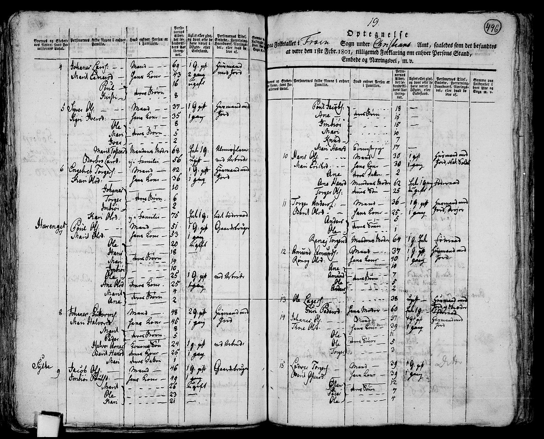 RA, 1801 census for 0518P Fron, 1801, p. 495b-496a