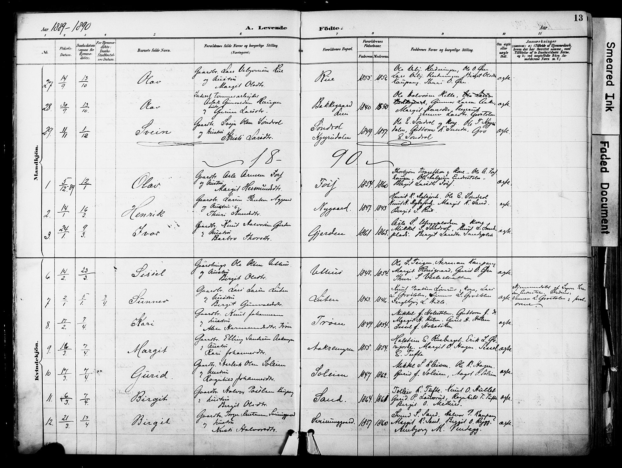 Hol kirkebøker, AV/SAKO-A-227/F/Fa/L0003: Parish register (official) no. I 3, 1887-1918, p. 13