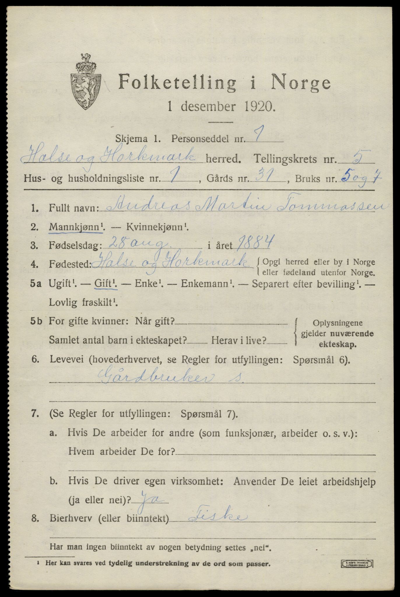 SAK, 1920 census for Halse og Harkmark, 1920, p. 3040