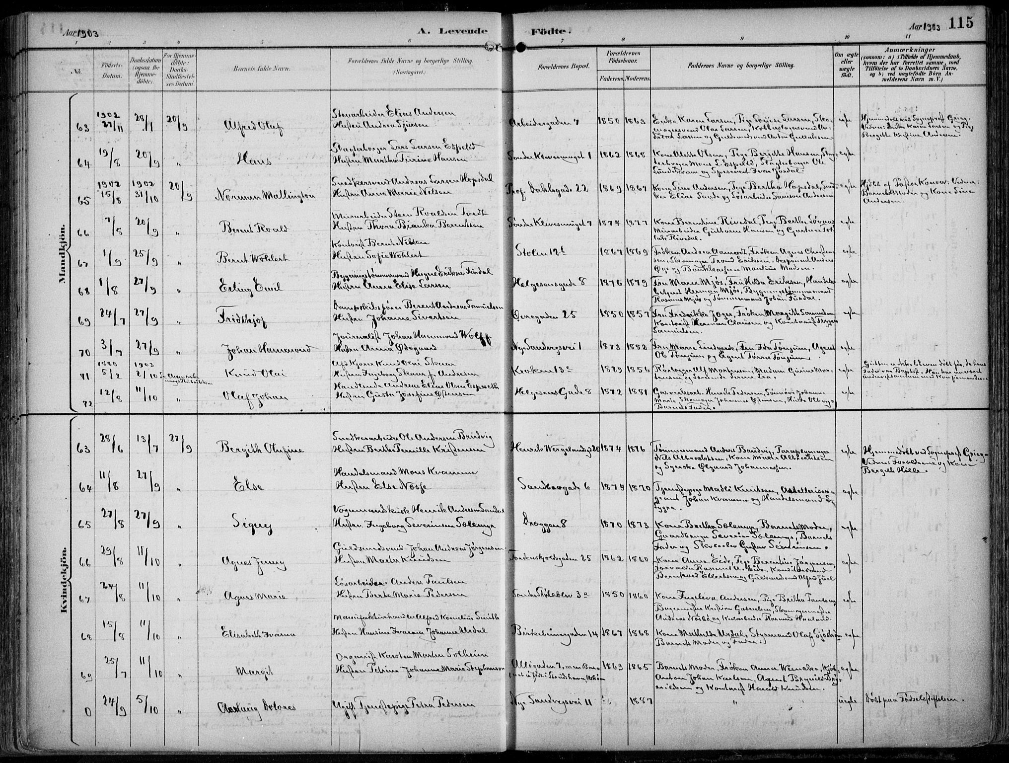 Mariakirken Sokneprestembete, AV/SAB-A-76901/H/Hab/L0005: Parish register (copy) no. A 5, 1893-1913, p. 115