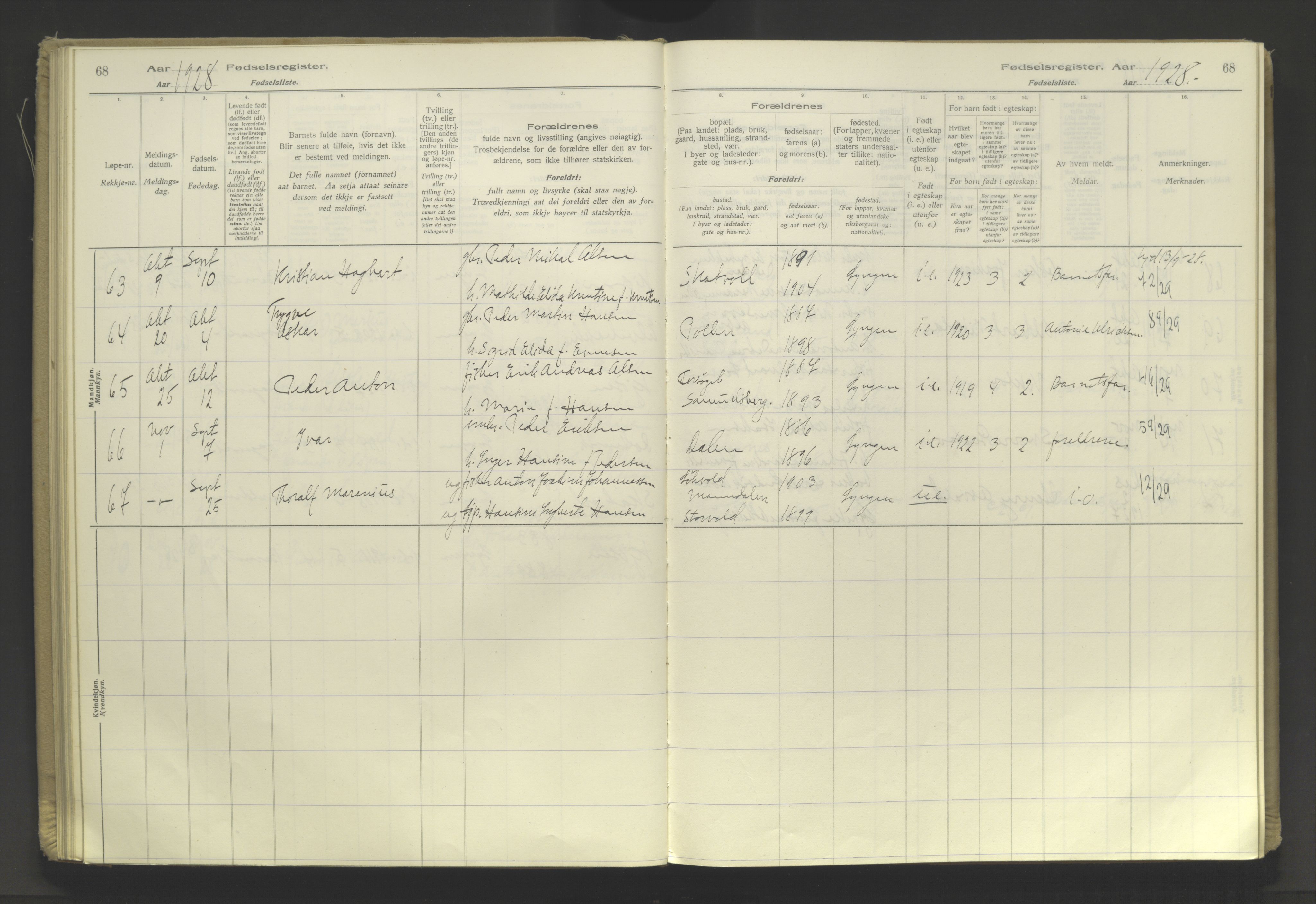 Lyngen sokneprestembete, AV/SATØ-S-1289/I/Ia/L0076: Birth register no. 76, 1924-1945, p. 68