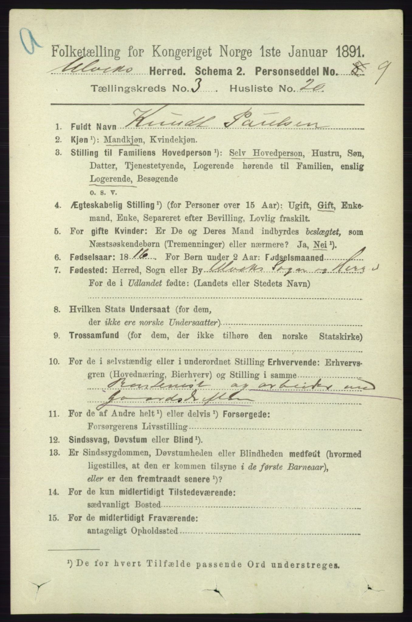 RA, 1891 census for 1233 Ulvik, 1891, p. 428