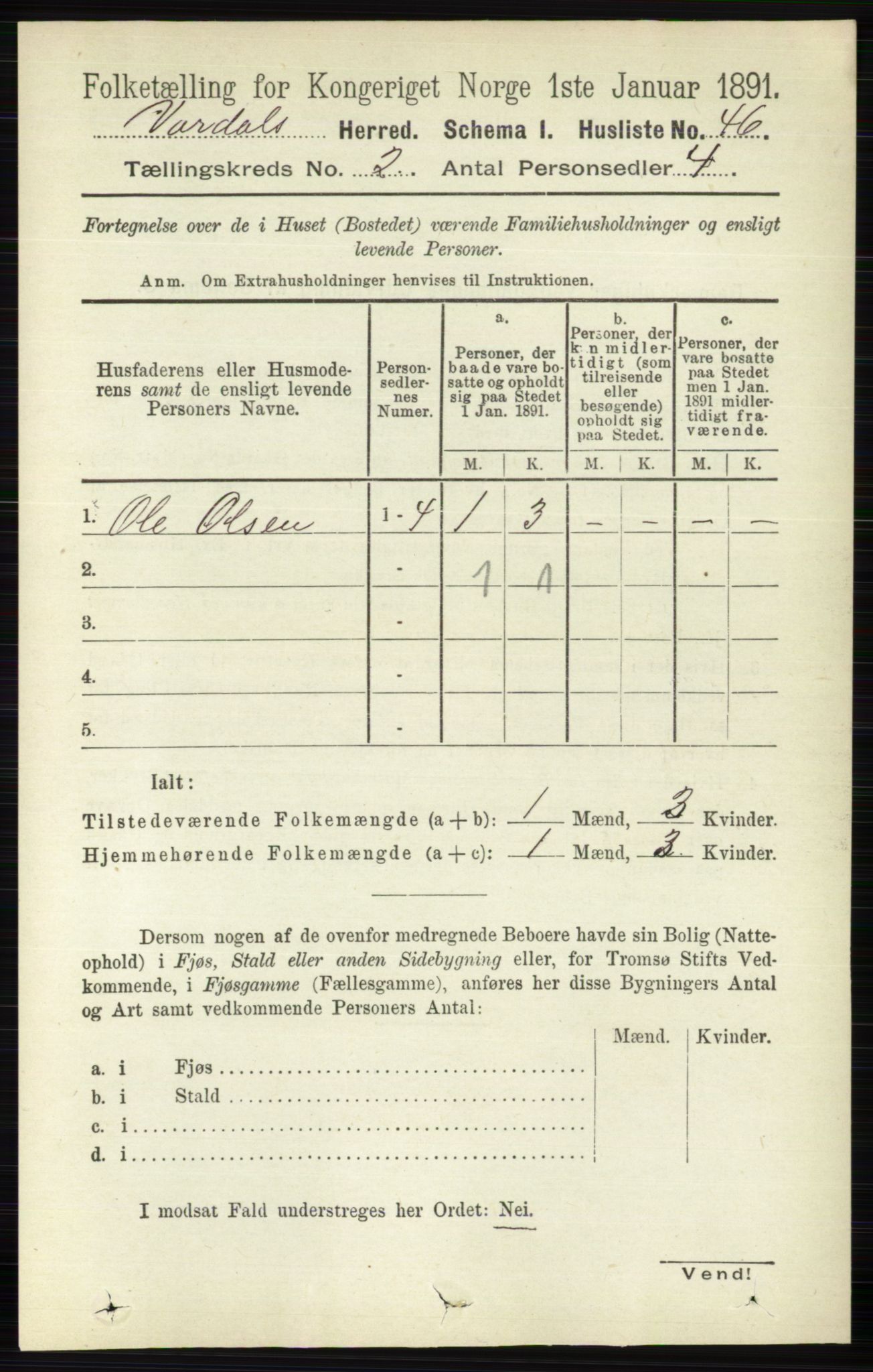 RA, 1891 census for 0527 Vardal, 1891, p. 510