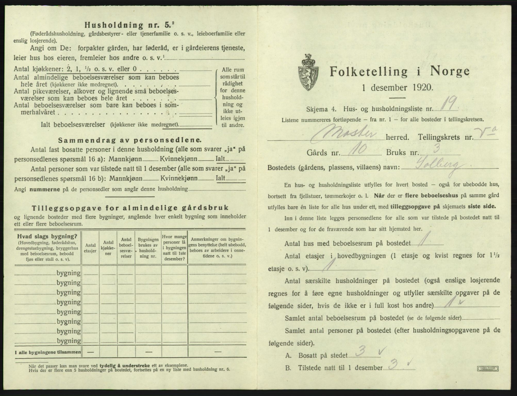 SAB, 1920 census for Moster, 1920, p. 262