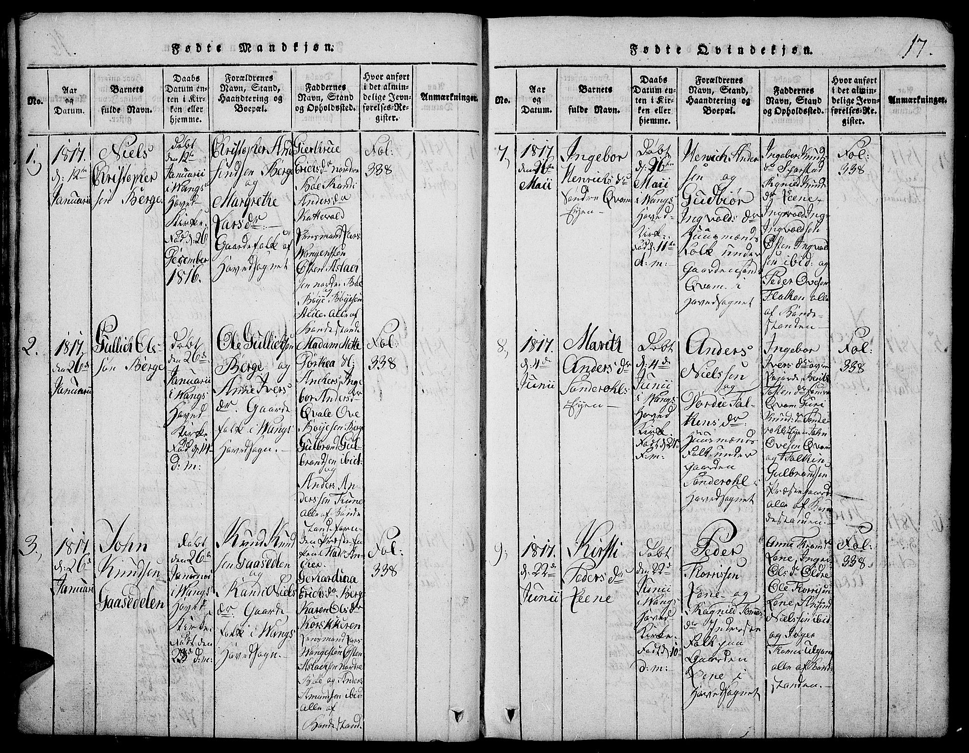 Vang prestekontor, Valdres, SAH/PREST-140/H/Hb/L0002: Parish register (copy) no. 2, 1814-1889, p. 17
