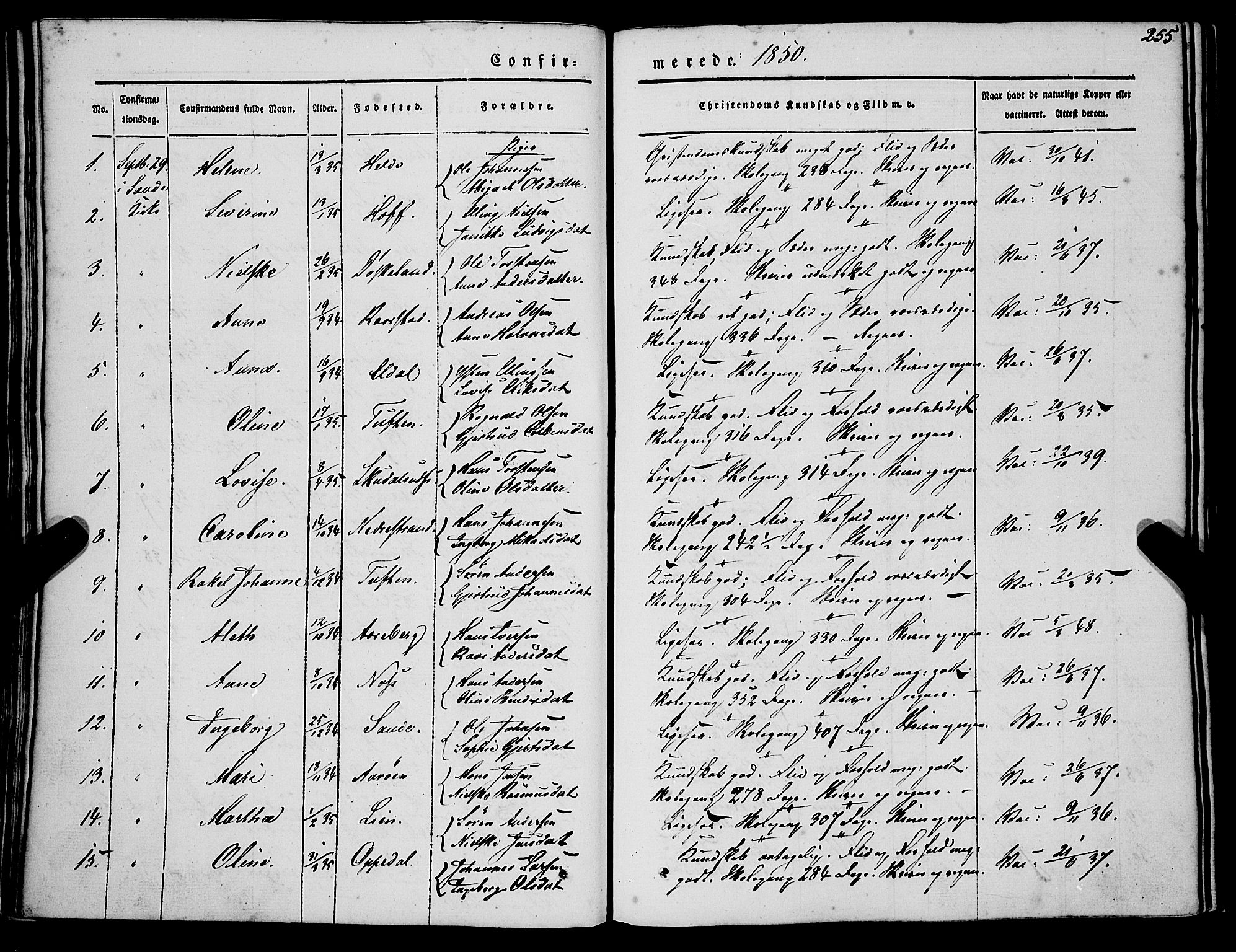 Gaular sokneprestembete, AV/SAB-A-80001/H/Haa: Parish register (official) no. A 4I, 1840-1859, p. 255