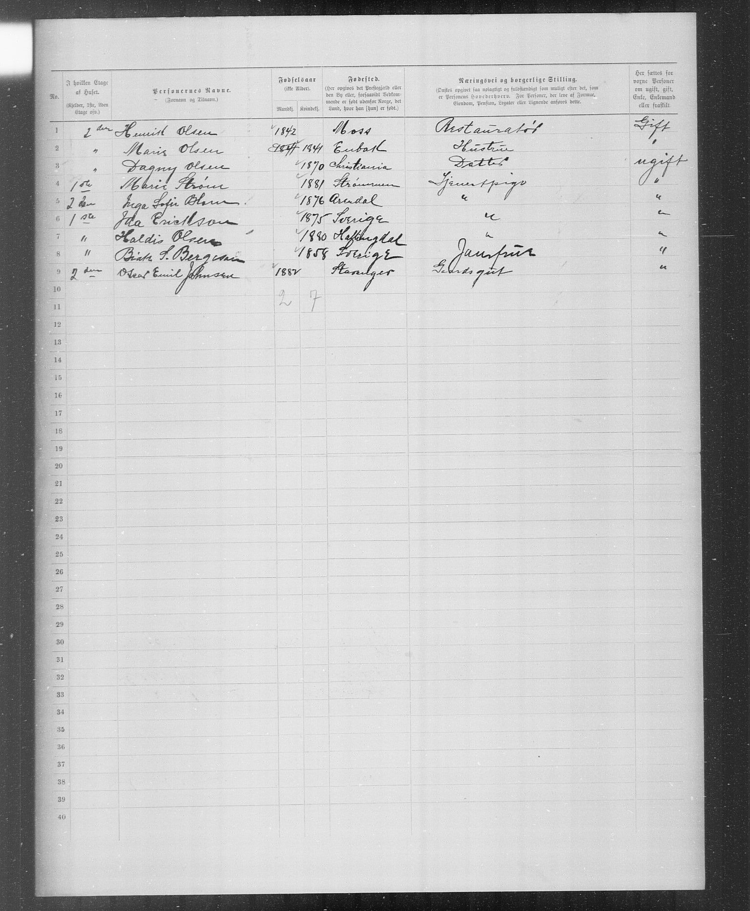 OBA, Municipal Census 1899 for Kristiania, 1899, p. 5957