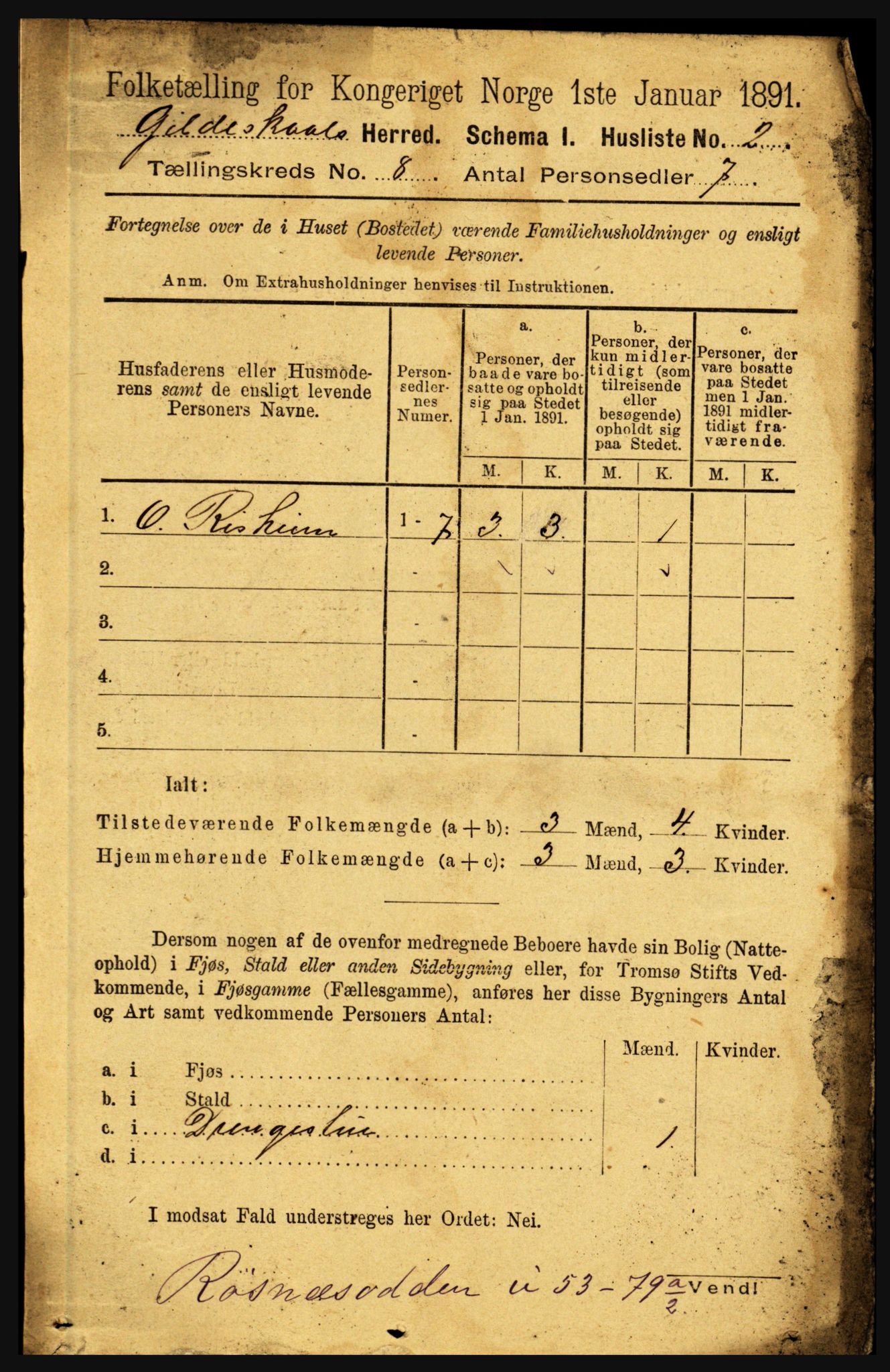 RA, 1891 census for 1838 Gildeskål, 1891, p. 2425