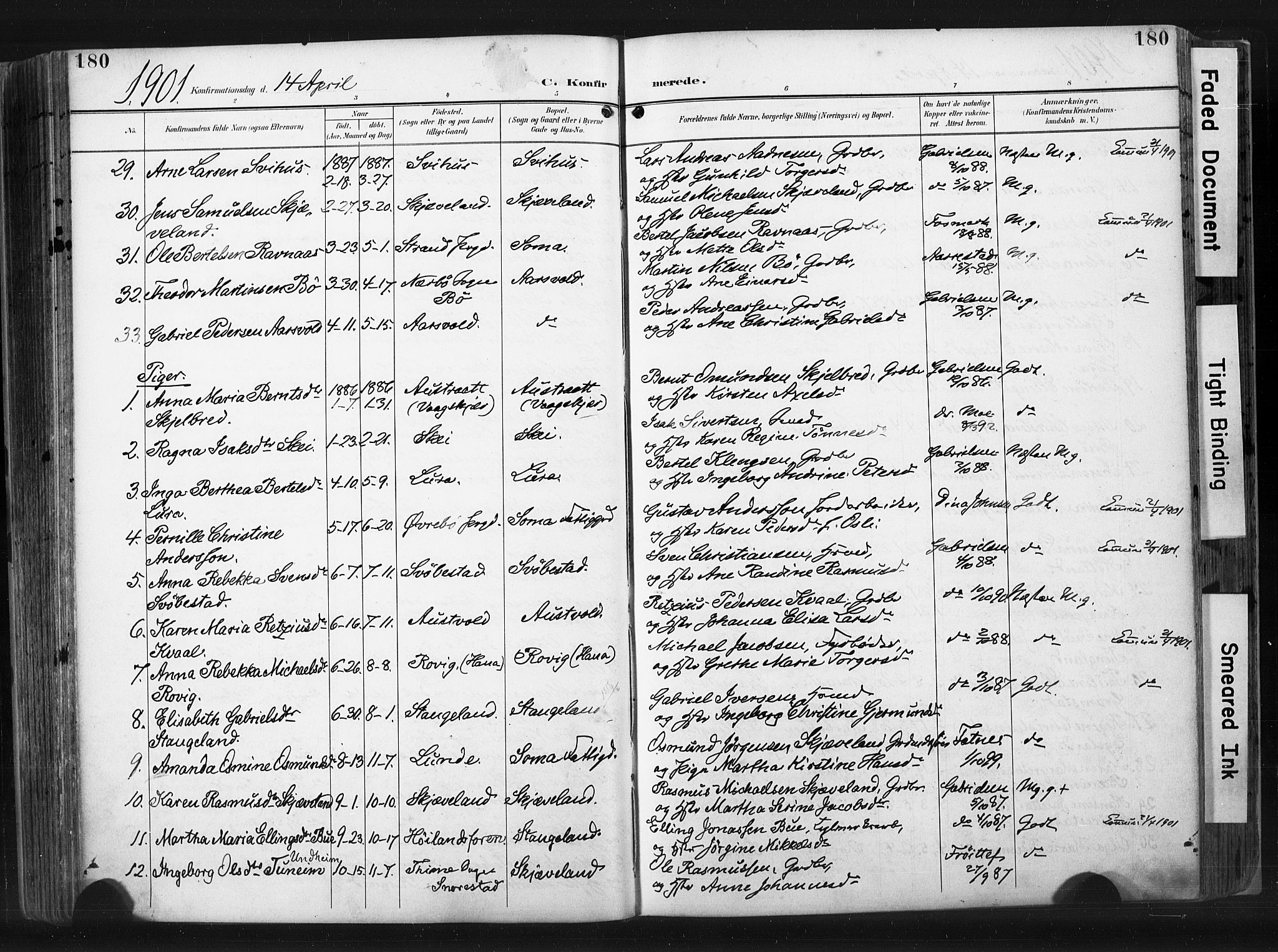 Høyland sokneprestkontor, AV/SAST-A-101799/001/30BA/L0015: Parish register (official) no. A 14, 1899-1911, p. 180