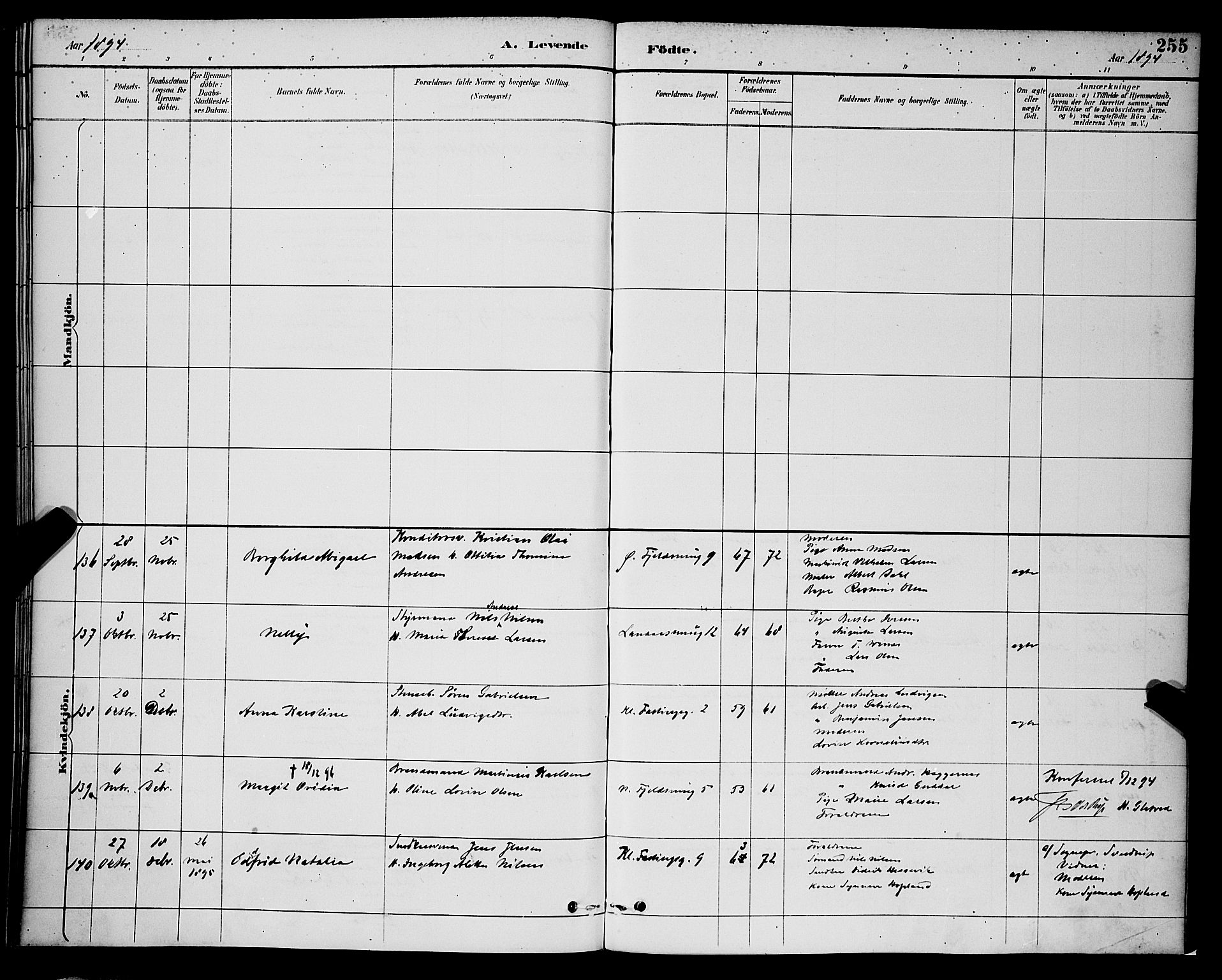 Korskirken sokneprestembete, SAB/A-76101/H/Hab: Parish register (copy) no. B 9, 1887-1896, p. 255