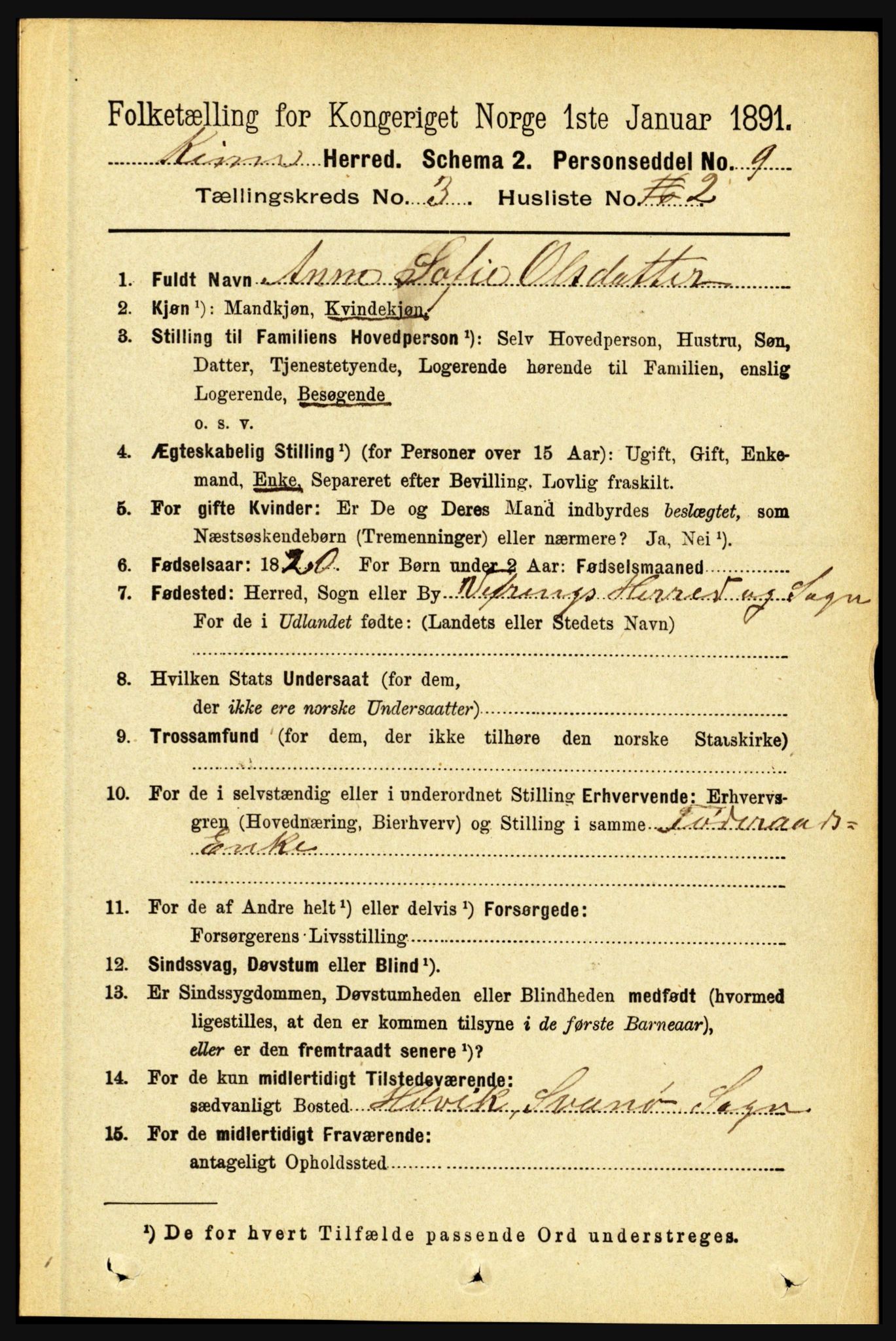 RA, 1891 census for 1437 Kinn, 1891, p. 955