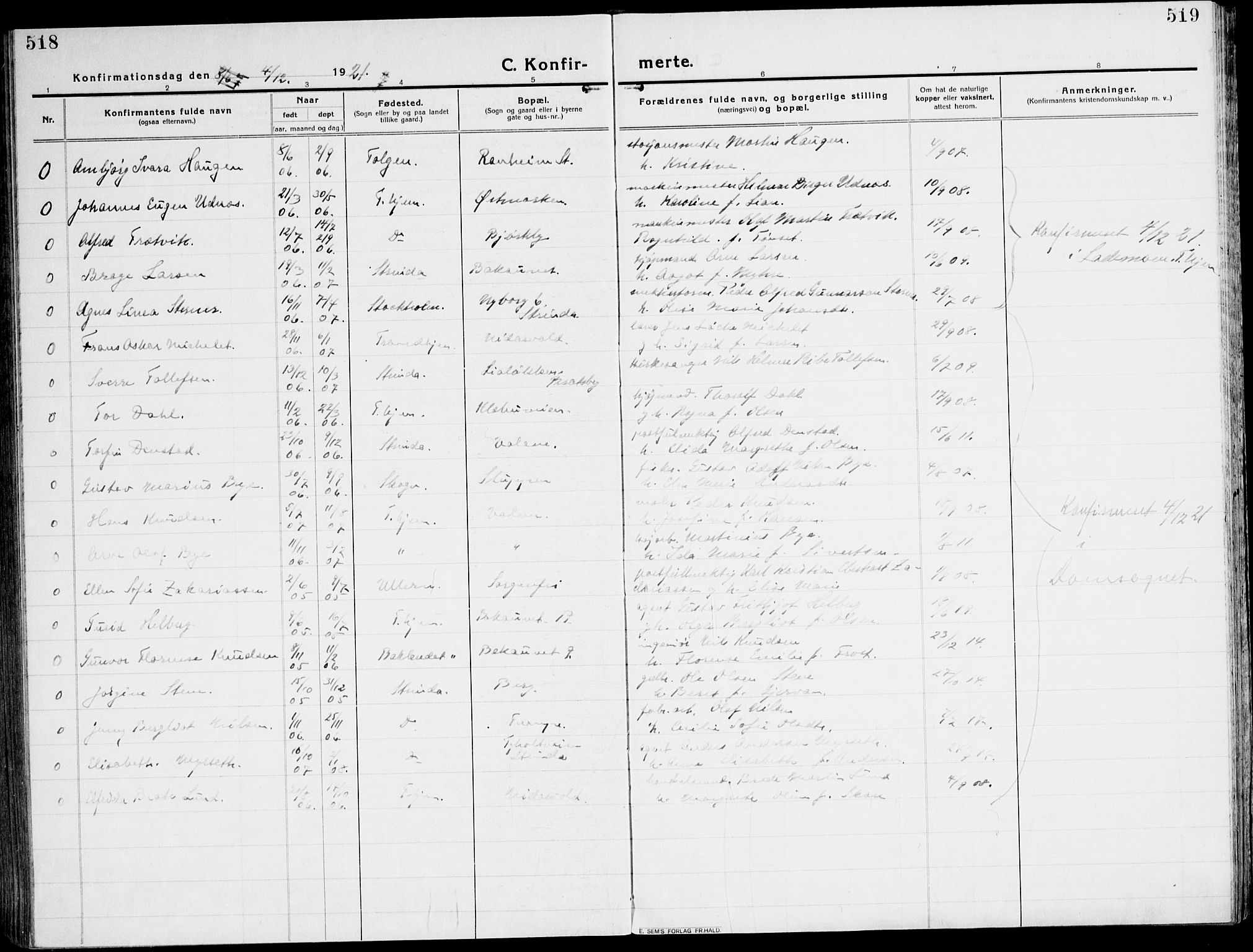 Ministerialprotokoller, klokkerbøker og fødselsregistre - Sør-Trøndelag, SAT/A-1456/607/L0321: Parish register (official) no. 607A05, 1916-1935, p. 518-519