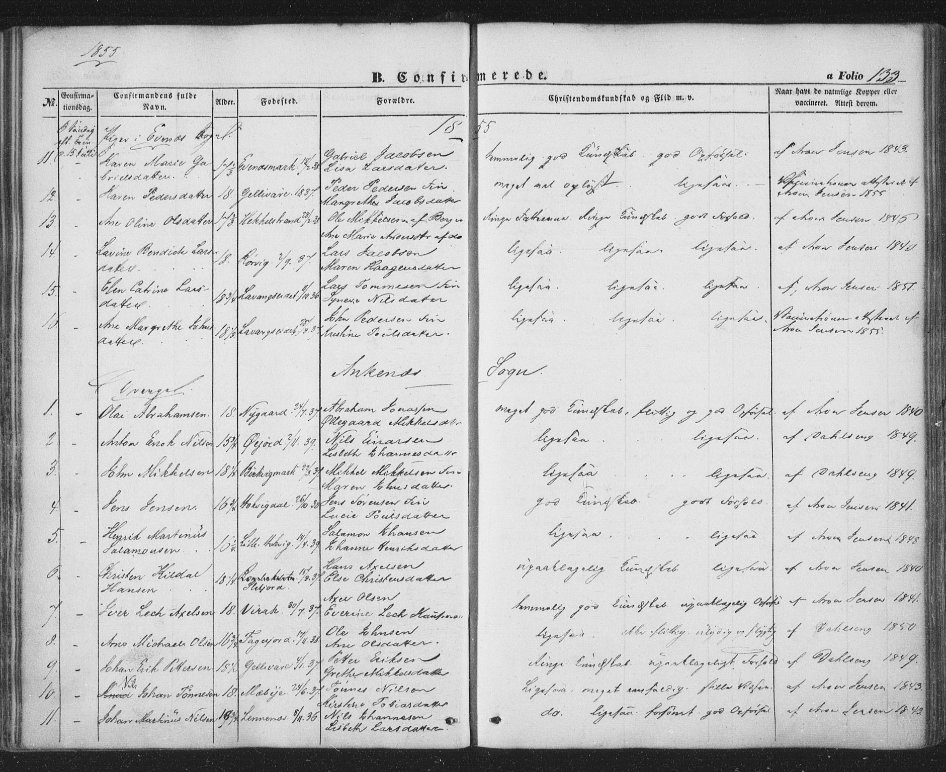 Ministerialprotokoller, klokkerbøker og fødselsregistre - Nordland, AV/SAT-A-1459/863/L0895: Parish register (official) no. 863A07, 1851-1860, p. 133