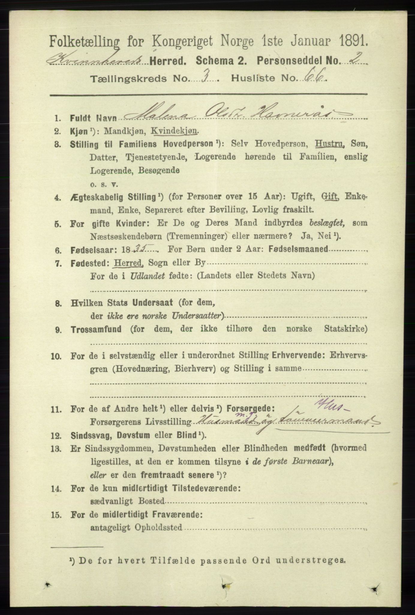 RA, 1891 census for 1224 Kvinnherad, 1891, p. 1327