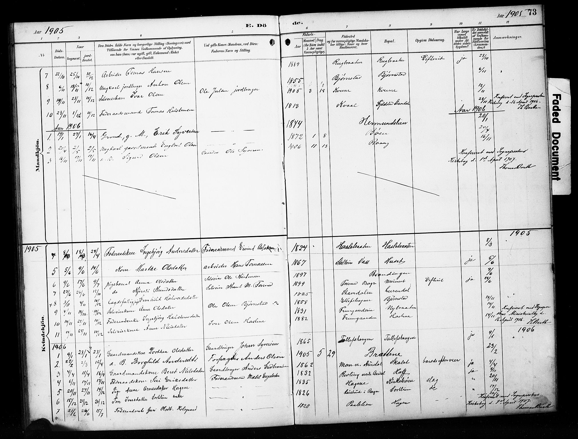 Sør-Aurdal prestekontor, AV/SAH-PREST-128/H/Ha/Hab/L0010: Parish register (copy) no. 10, 1894-1929, p. 73