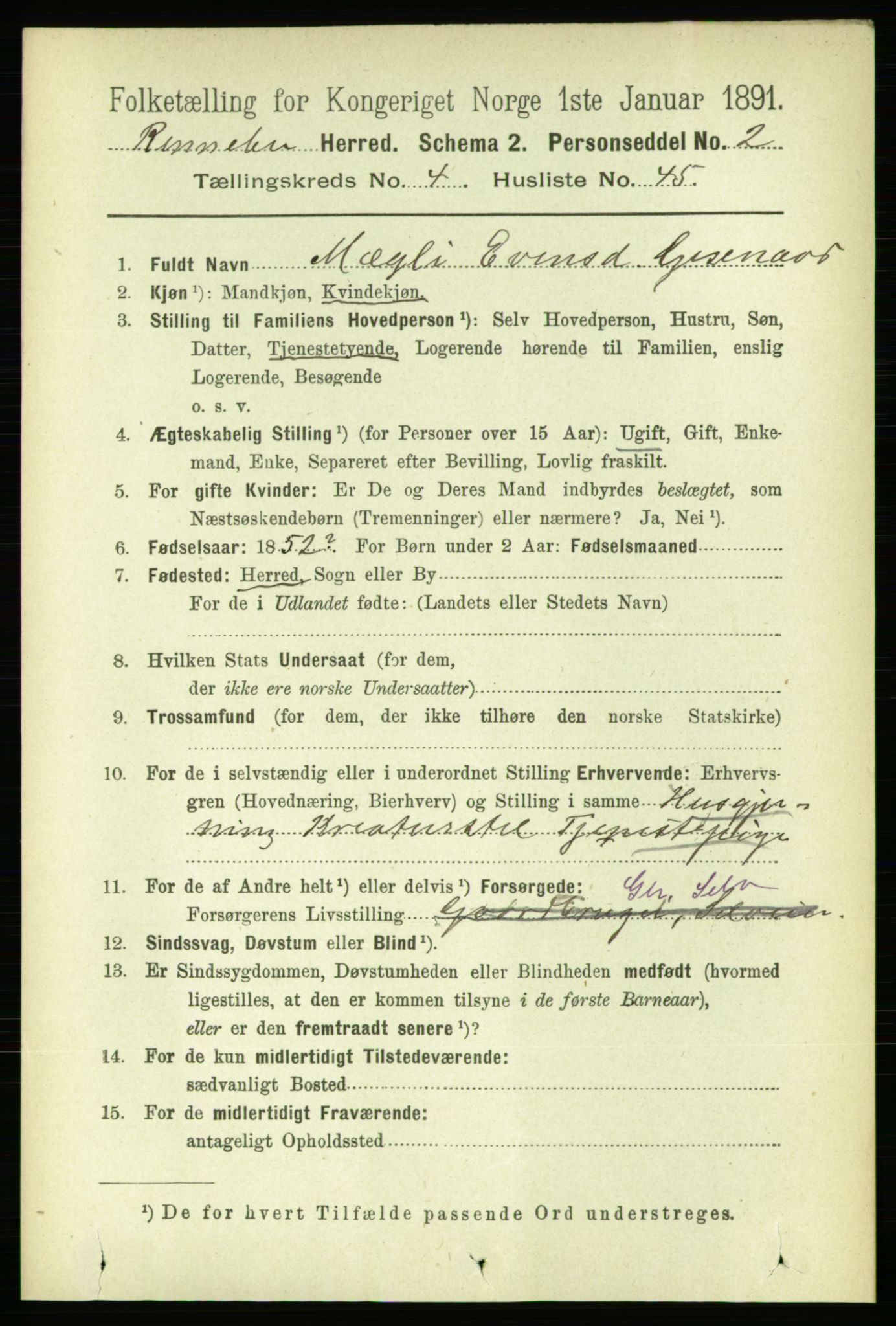 RA, 1891 census for 1635 Rennebu, 1891, p. 2244