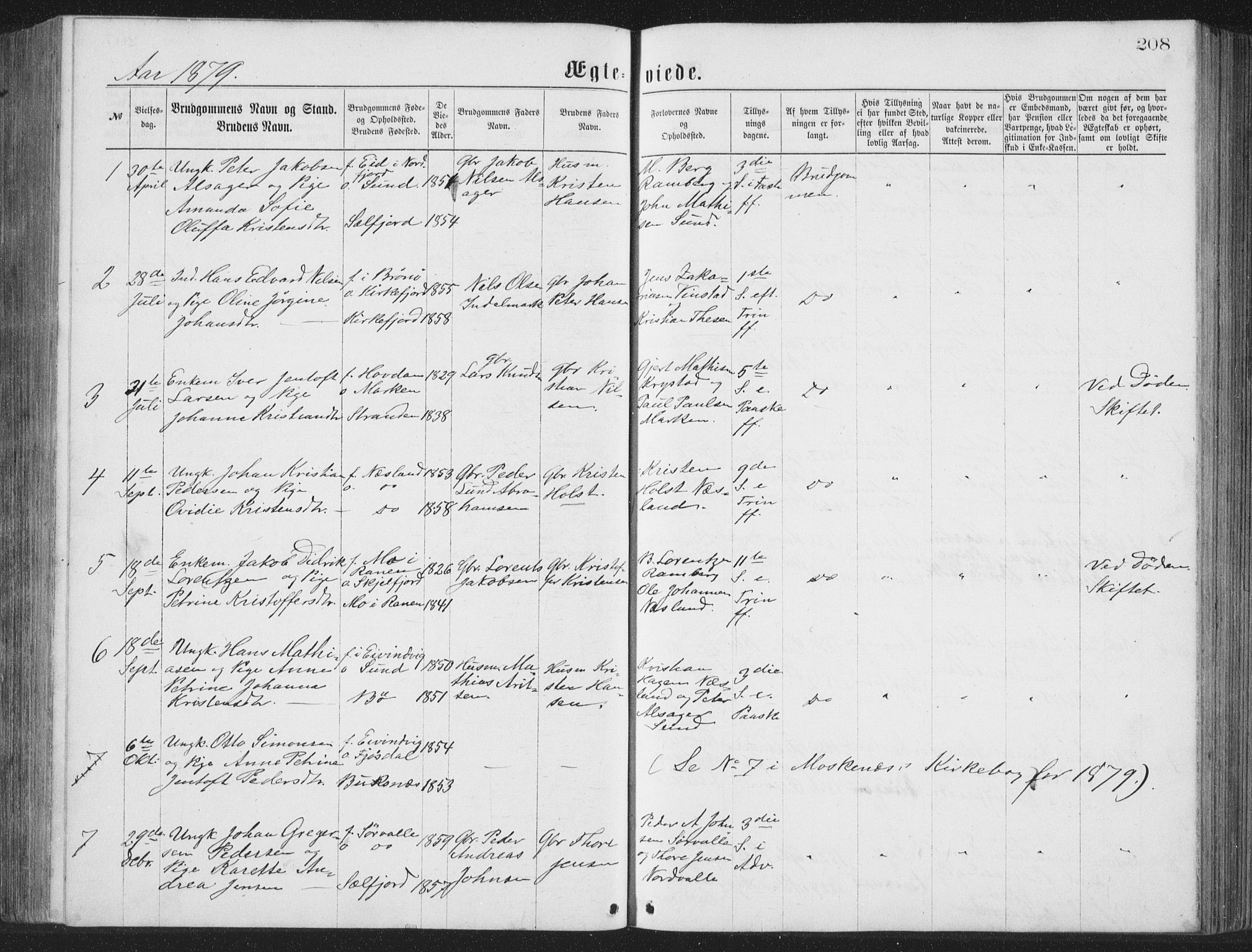 Ministerialprotokoller, klokkerbøker og fødselsregistre - Nordland, AV/SAT-A-1459/885/L1213: Parish register (copy) no. 885C02, 1874-1892, p. 208