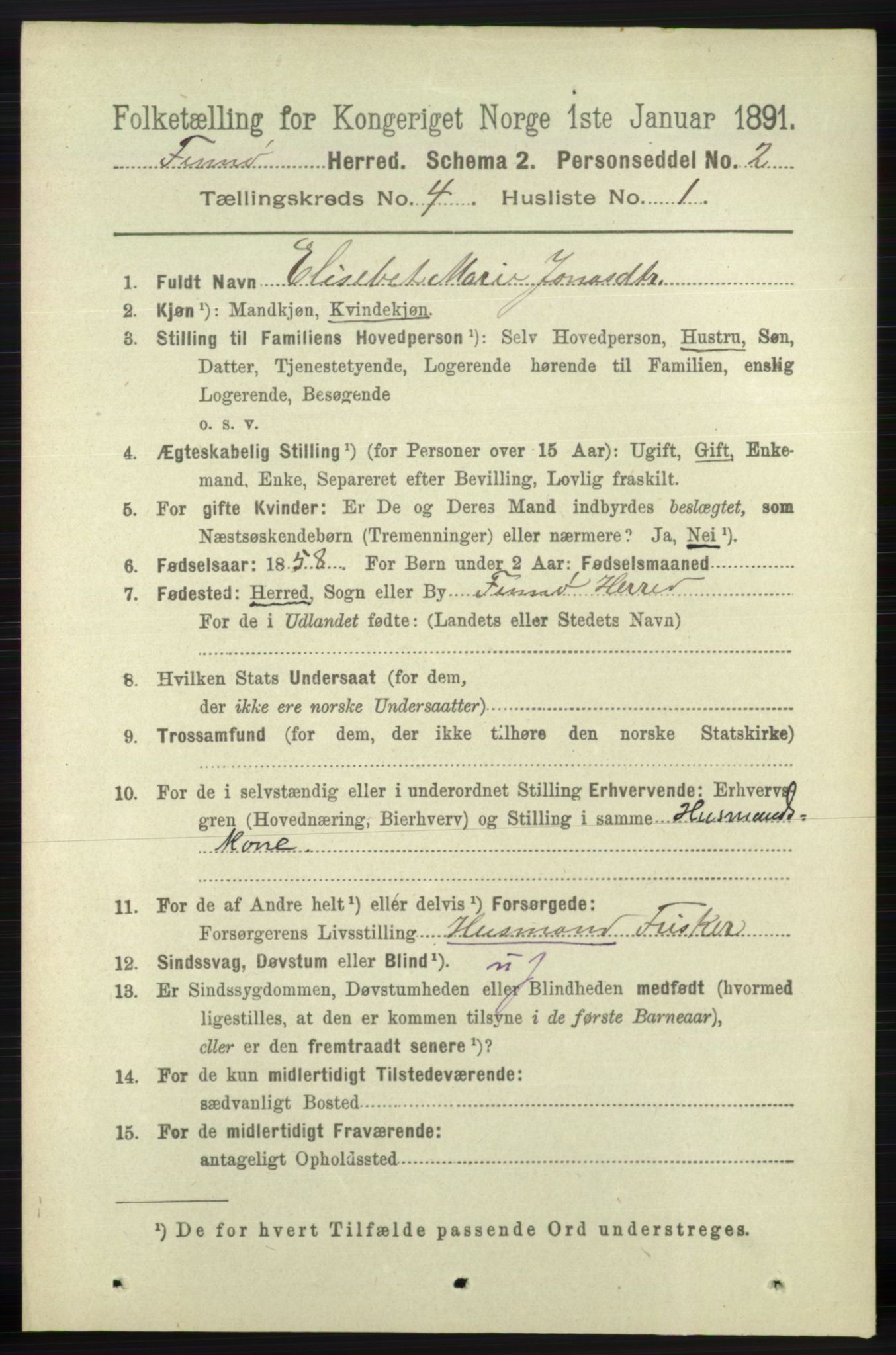 RA, 1891 census for 1141 Finnøy, 1891, p. 826