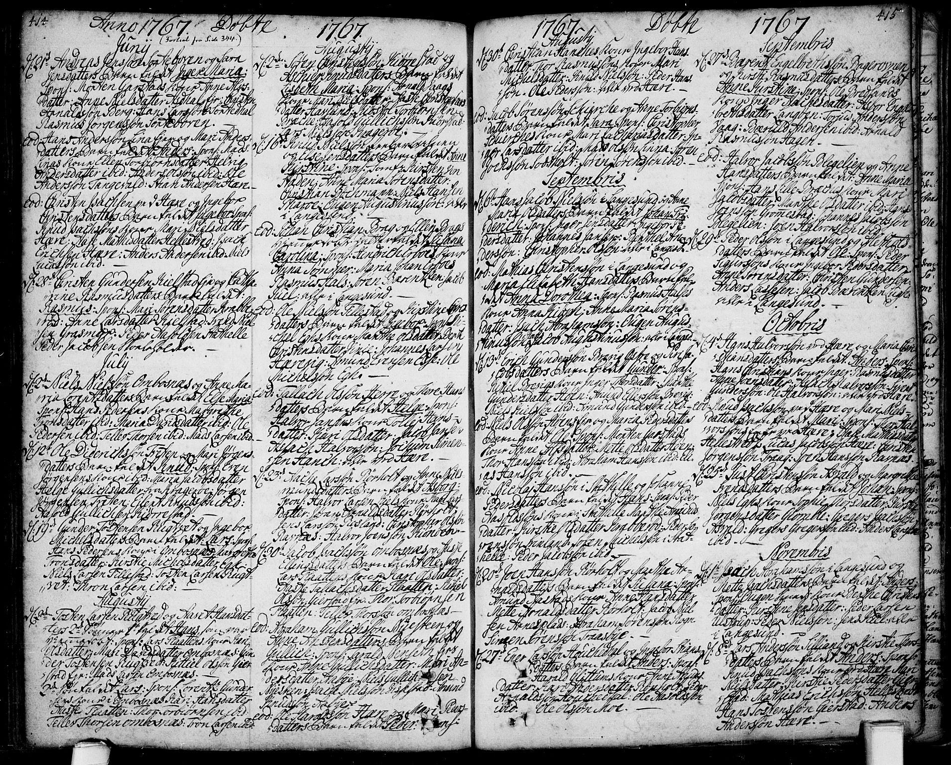 Bamble kirkebøker, SAKO/A-253/F/Fa/L0001: Parish register (official) no. I 1, 1702-1774, p. 414-415