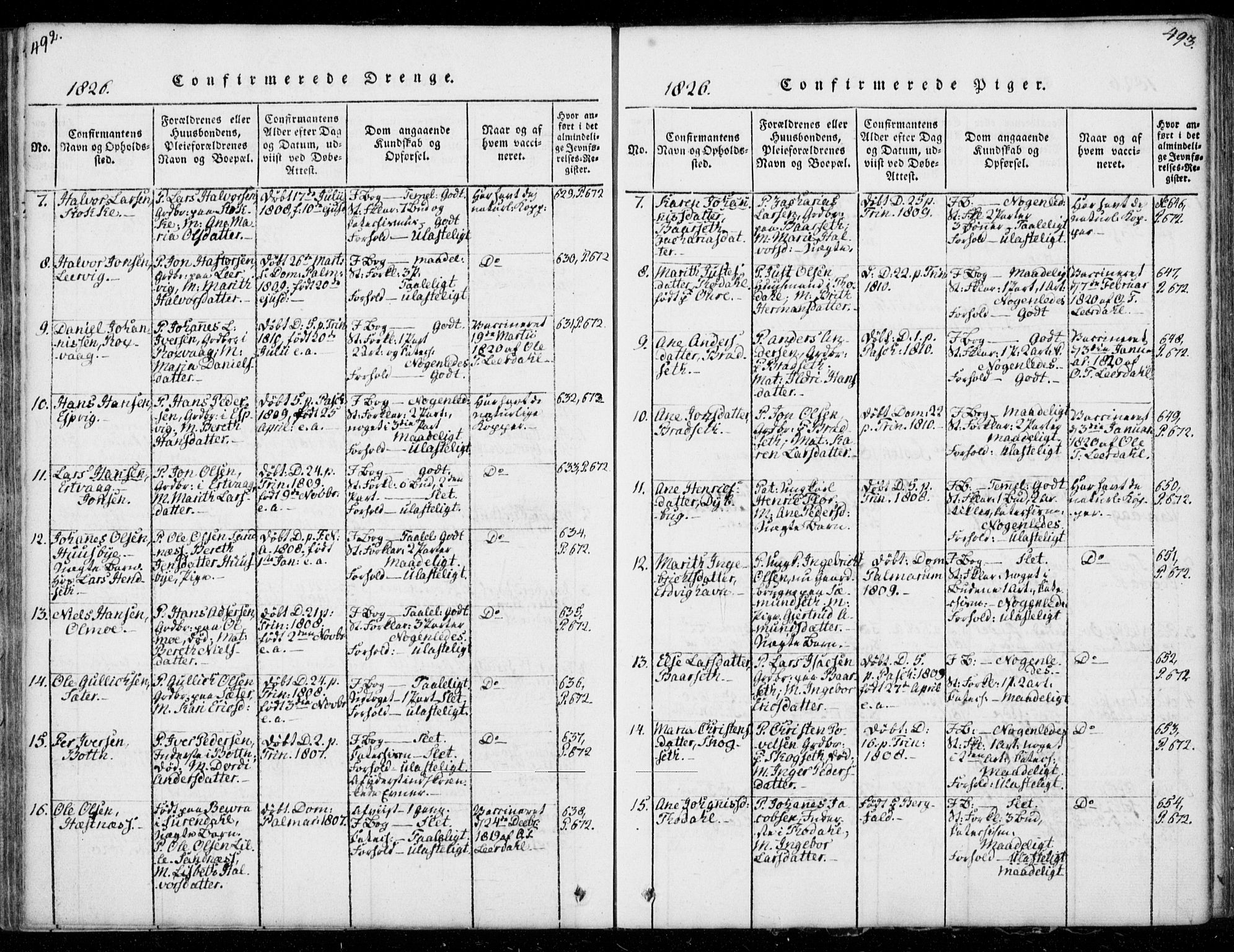 Ministerialprotokoller, klokkerbøker og fødselsregistre - Møre og Romsdal, AV/SAT-A-1454/578/L0903: Parish register (official) no. 578A02, 1819-1838, p. 492-493