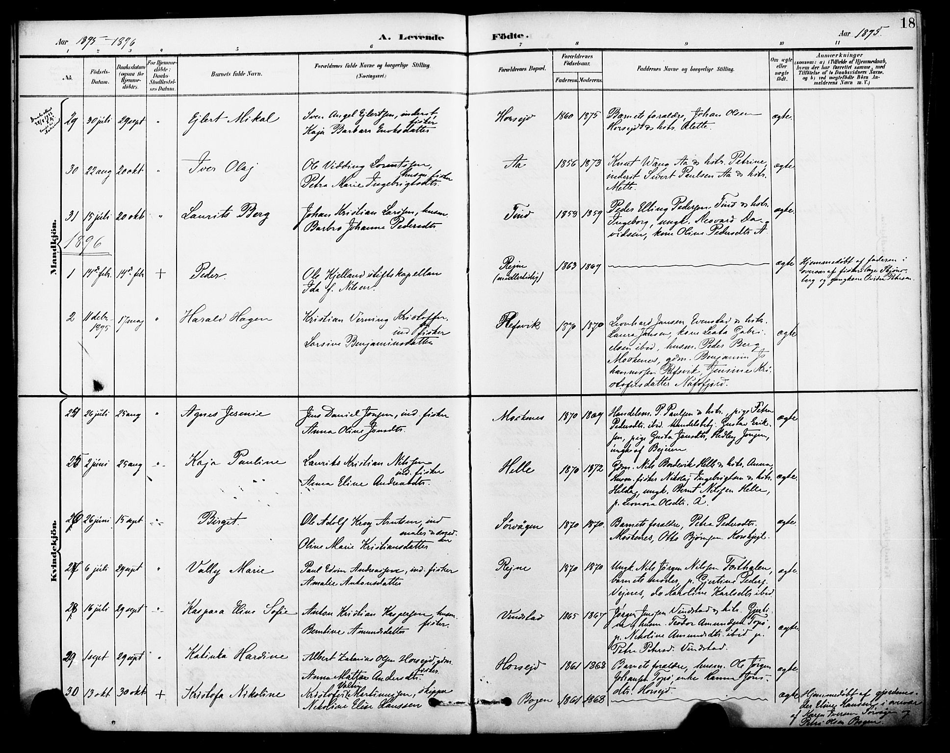 Ministerialprotokoller, klokkerbøker og fødselsregistre - Nordland, SAT/A-1459/886/L1220: Parish register (official) no. 886A02, 1892-1903, p. 18